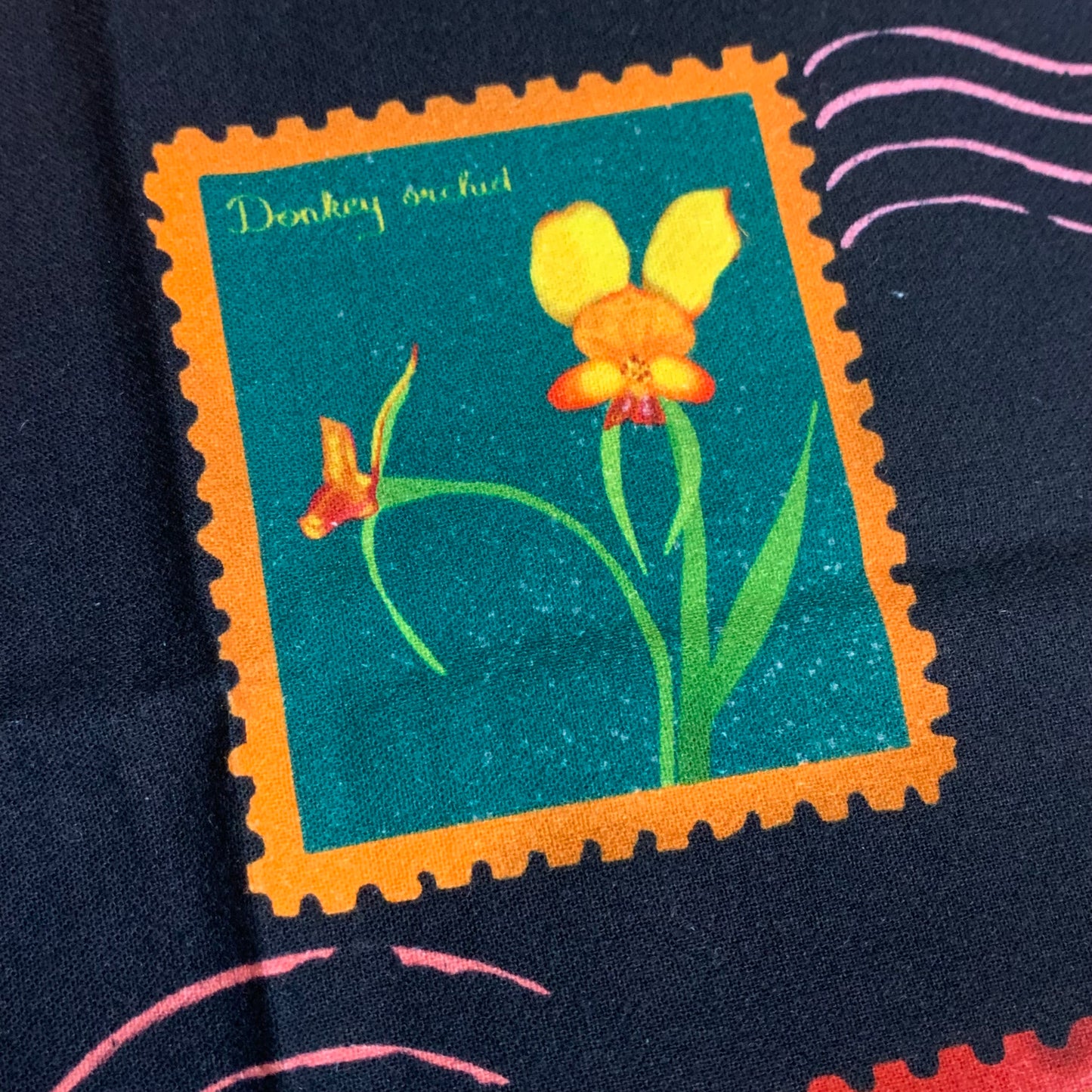 ESZTER'S CREATIONS - "Australian Wildflower Stamp Black"- Tea Towel