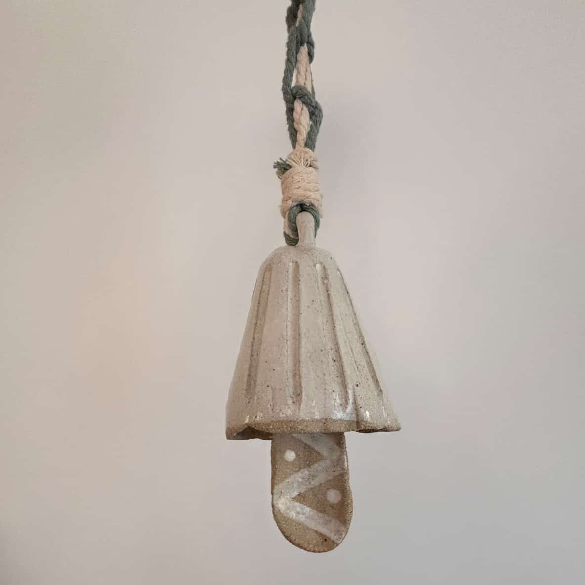 POTTERESS BY ALICIA - Ceramic Bells- White with Macrame #3