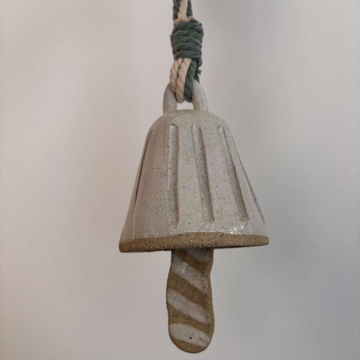 POTTERESS BY ALICIA - Ceramic Bells- White with Macrame #1