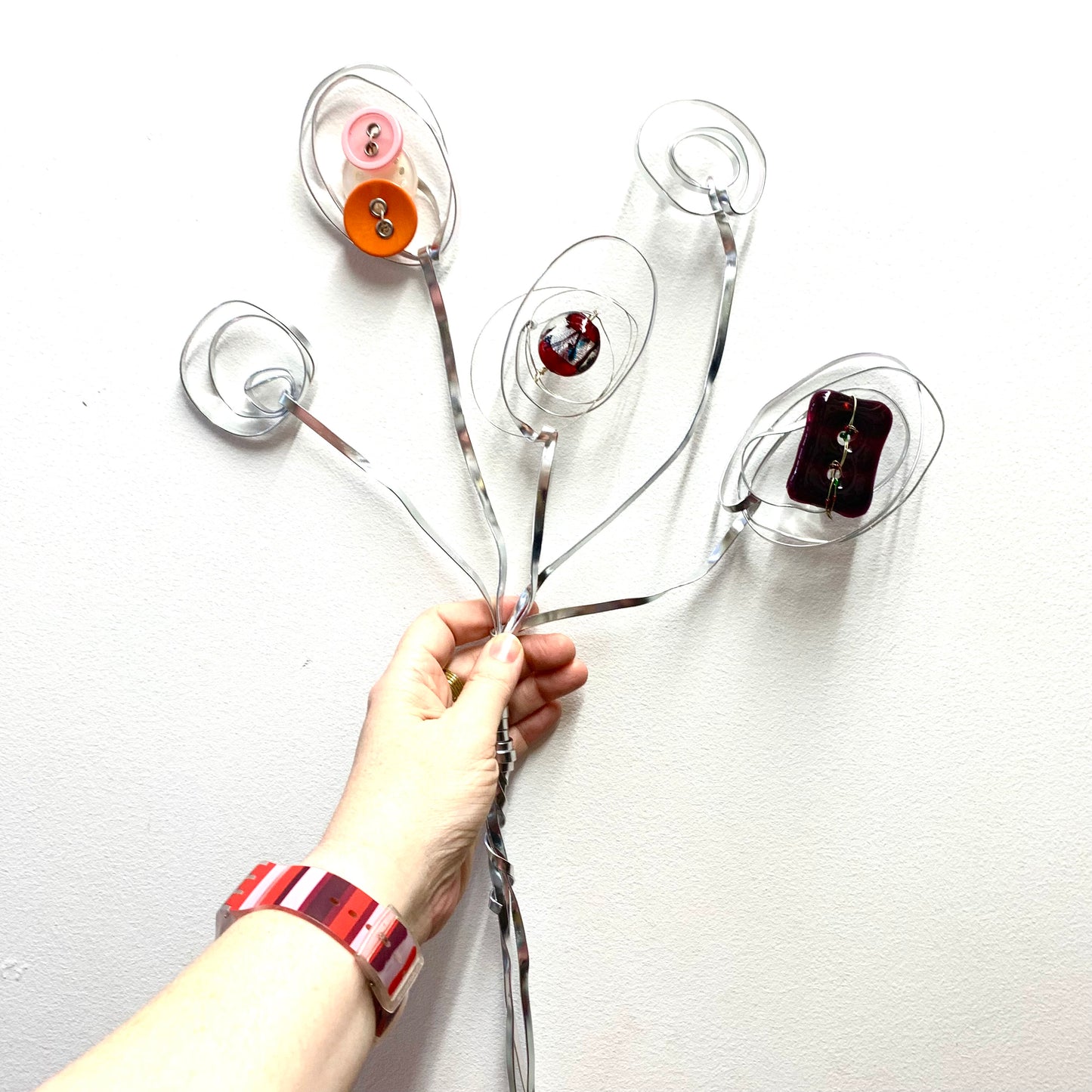 CARLEY CLARKE-RUSHTON - "Abstract Flowers #2- Buttons" Wire Wall Hanging/Sculpture