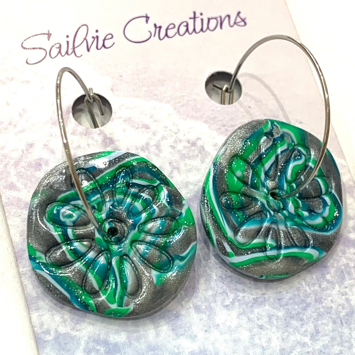 Sailvie Creations - Ocean Sand Dollar Hoop Dangle Earrings