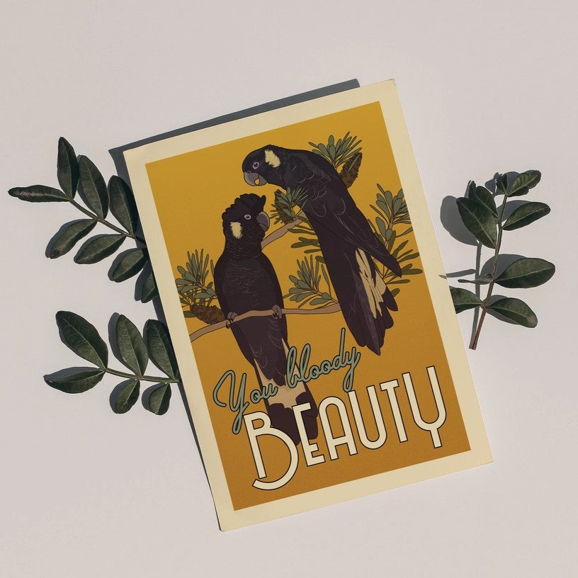 Green Mini Creative - Postcard- Black Cockatoos: "You Bloody Beauty"