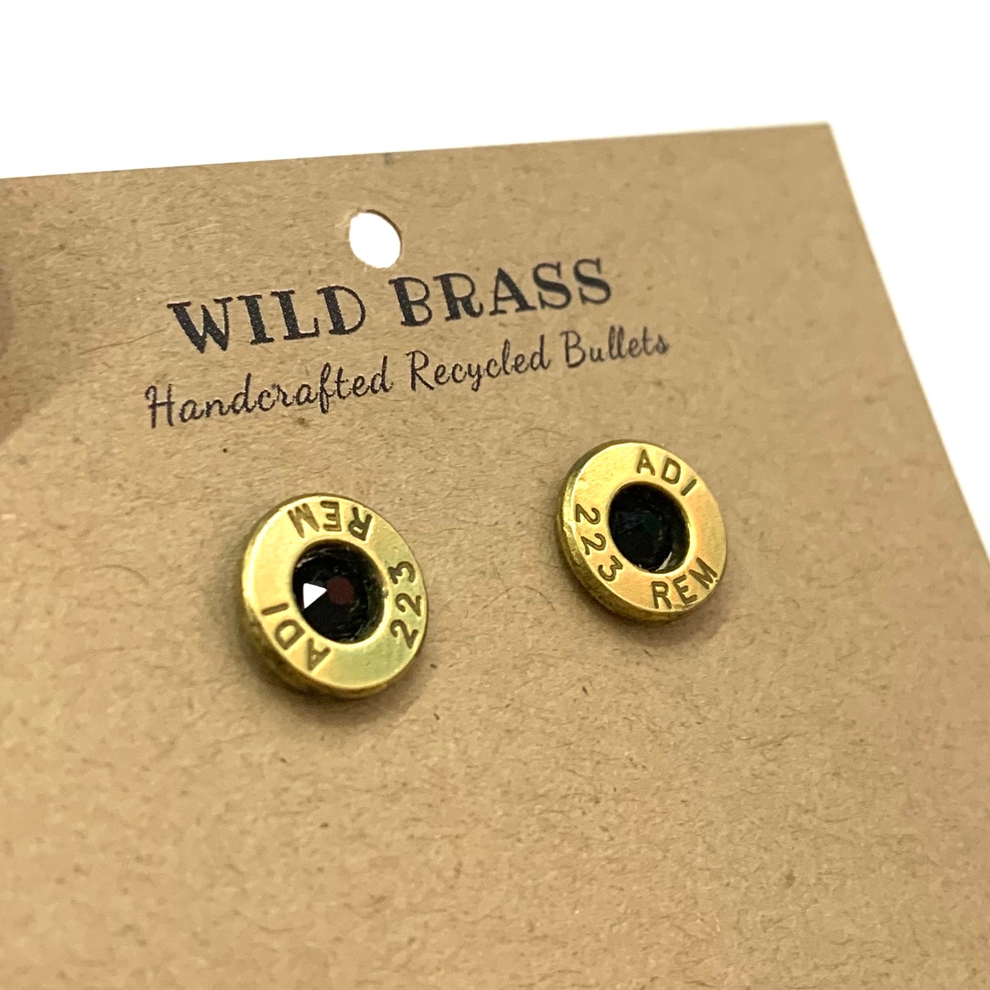 WILD BRASS- Small Studs- Black Swarovski Crystal