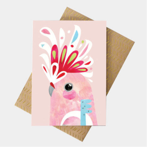PETE CROMER - PINK COCKATOO- GREETING CARD
