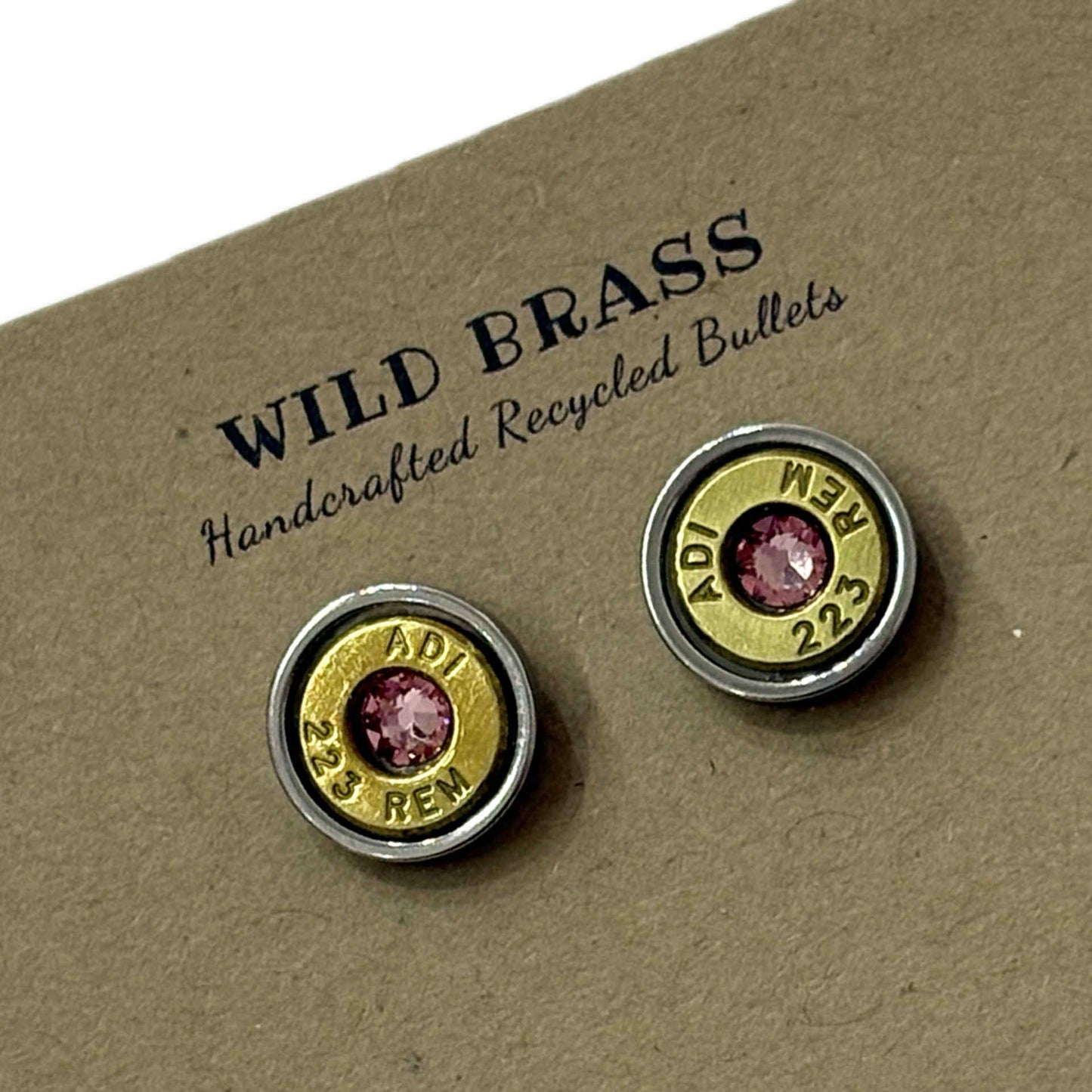WILD BRASS- Medium Studs- Light Pink Swarovski Crystal