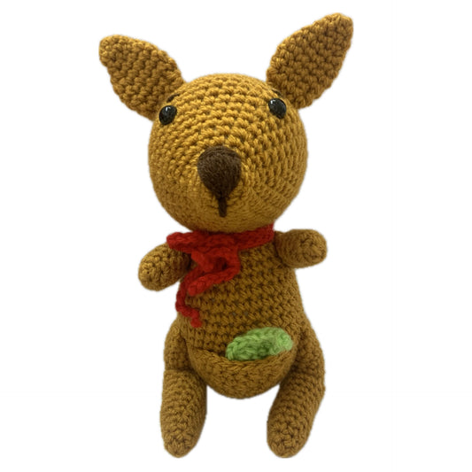 BEAKNITS- Crochet Kangaroo- Red Bow with Gum Leaf