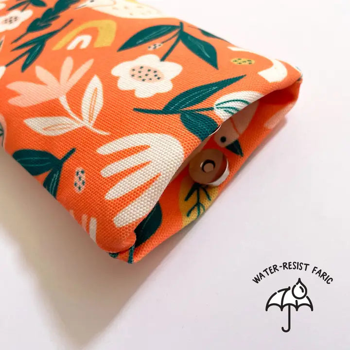 FABRIC DRAWER- Handmade Glasses Case - Orange Birds & Flowers