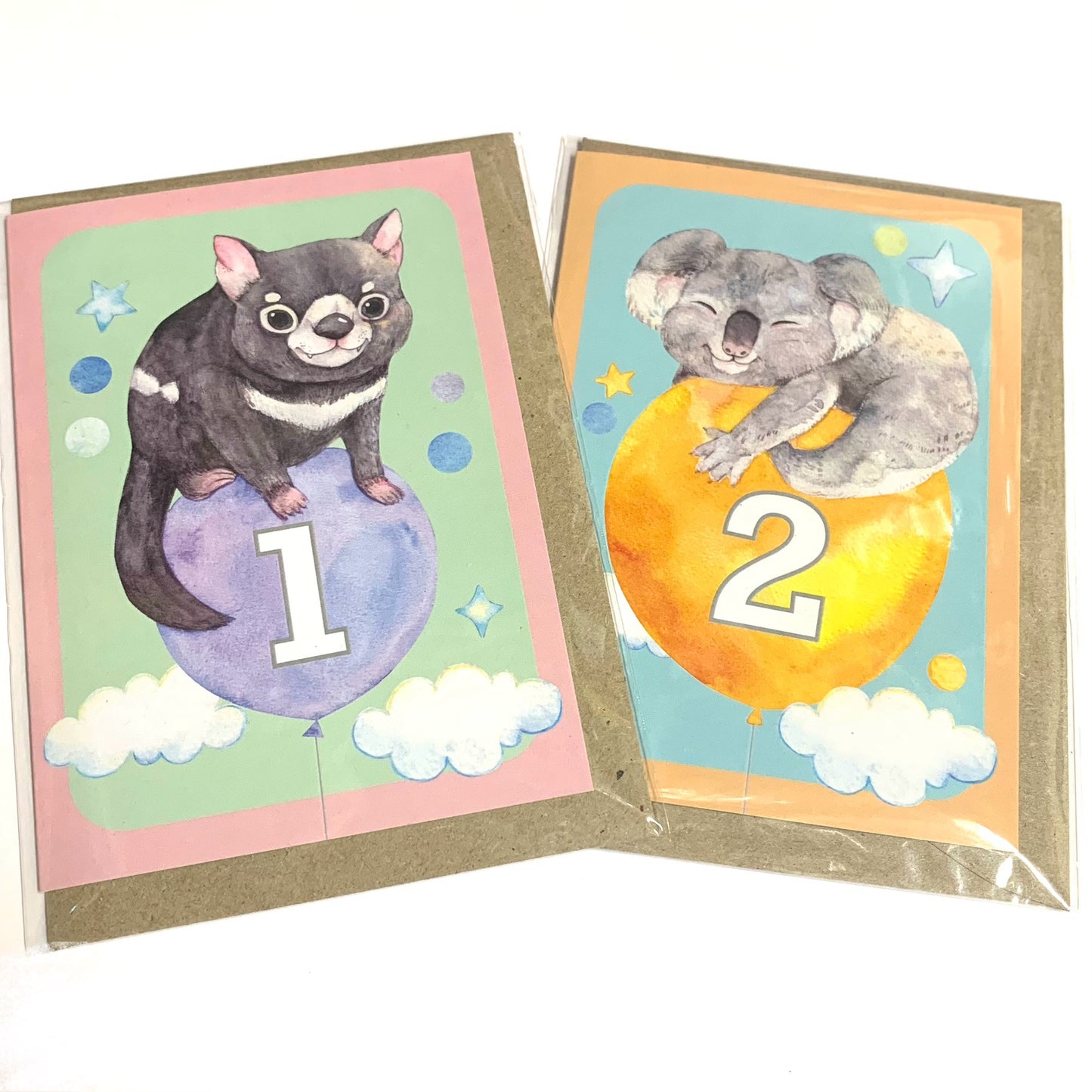 WATERCOLOURS BY CAT- "Two - Koala"- Australian Animal Kids Age Card