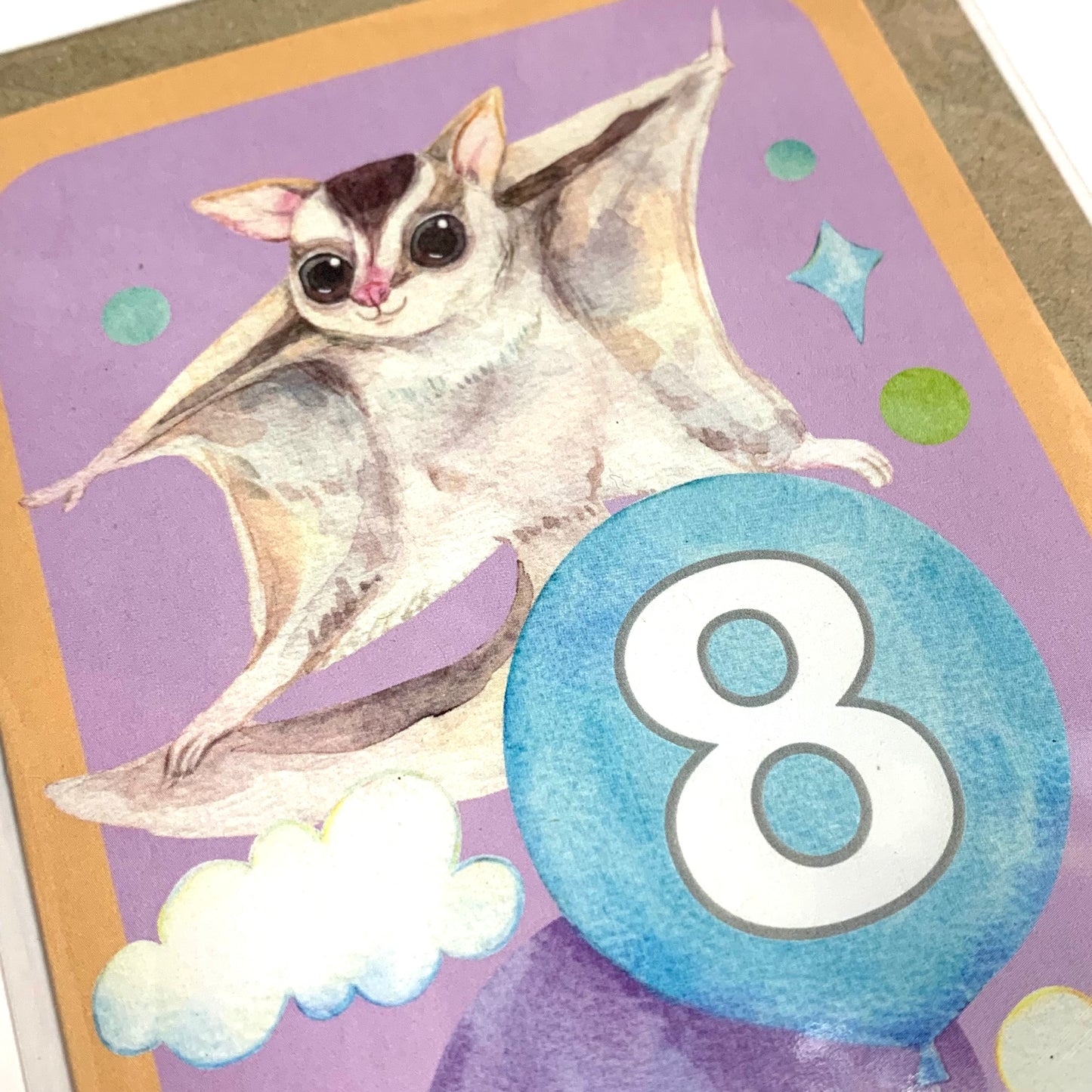 WATERCOLOURS BY CAT- "Eight - Sugar Glider"- Australian Animal Kids Age Card