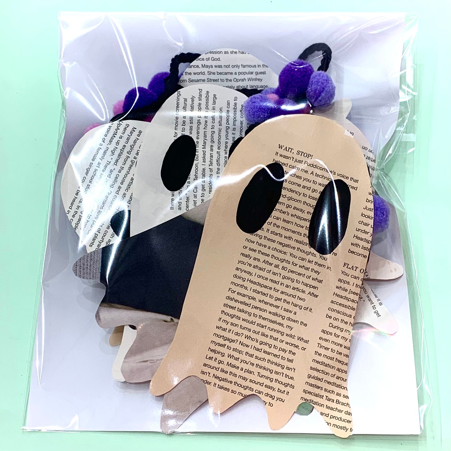 MAKIN' WHOOPEE - LARGE HALLOWEEN BUNTING- Recycled Paper- All Typo & Purple Pom Poms