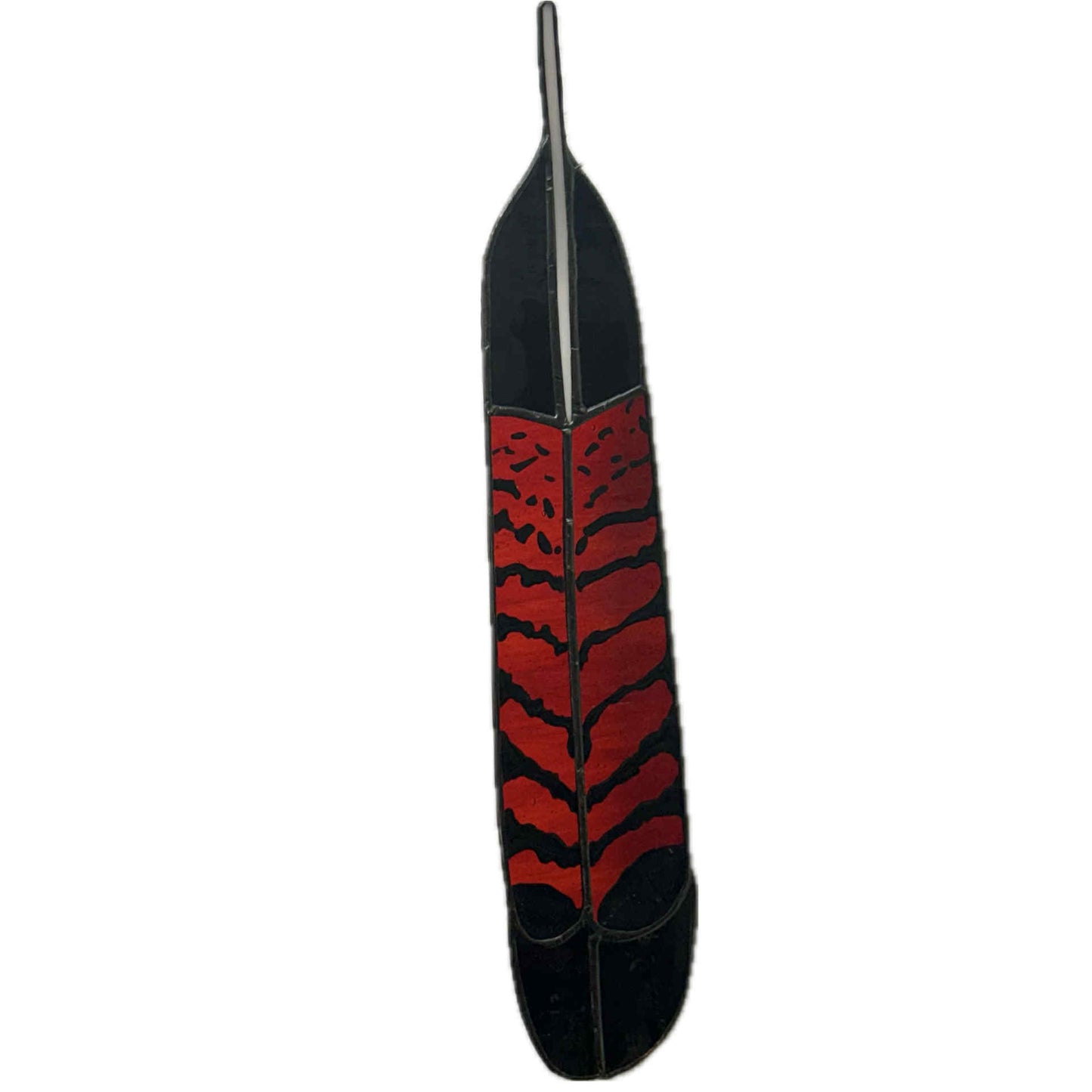 SWAN GLASS -RED TAILED BLACK COCKATOO FEATHER MALE - STAINED GLASS ORNAMENT