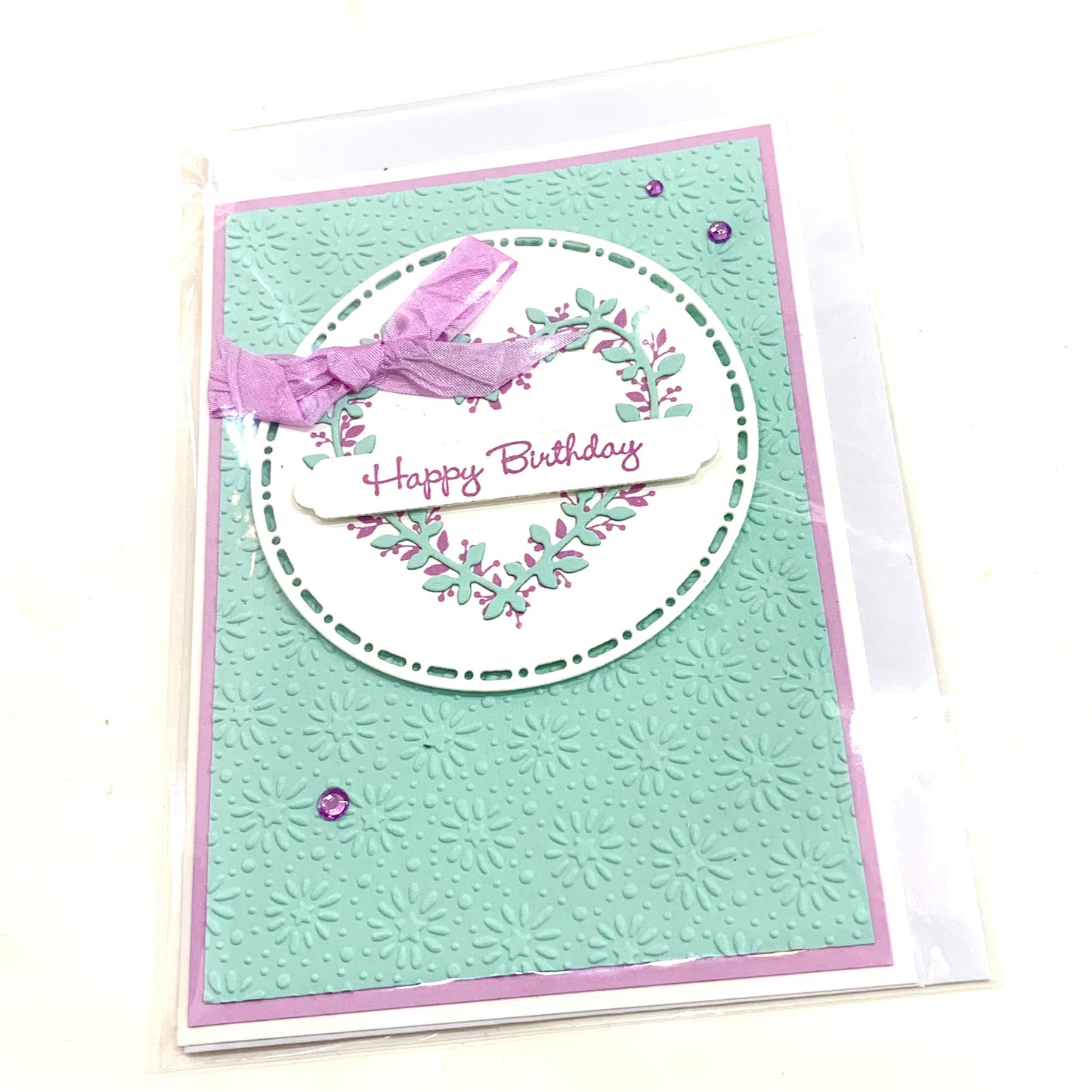 PAPER POSSUM- MINT HEART HAPPY BIRTHDAY- HANDMADE GREETING CARD