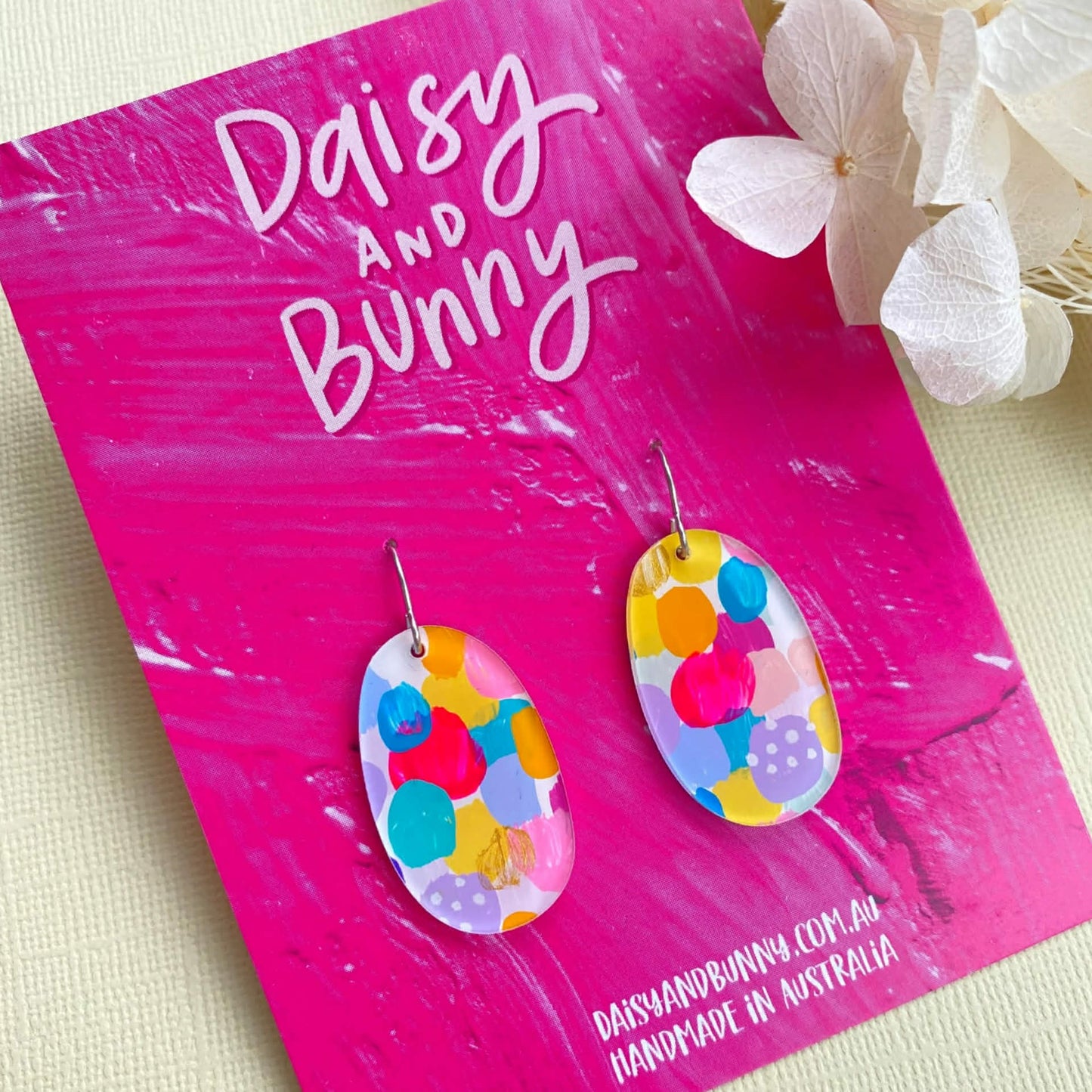 DAISY AND BUNNY - Hand Painted Hooks - Brights
