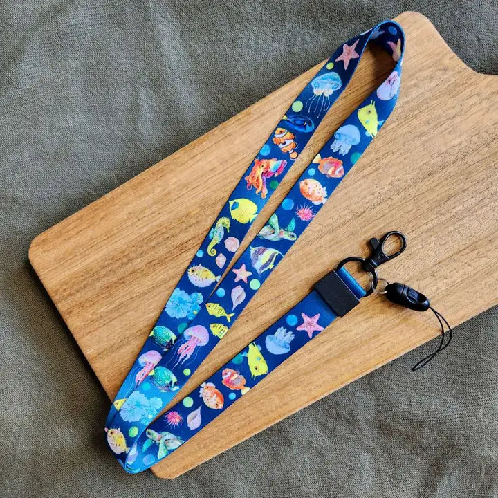 WATERCOLOURS BY CAT- Australian Marine Animal Lanyard- Dark Blue