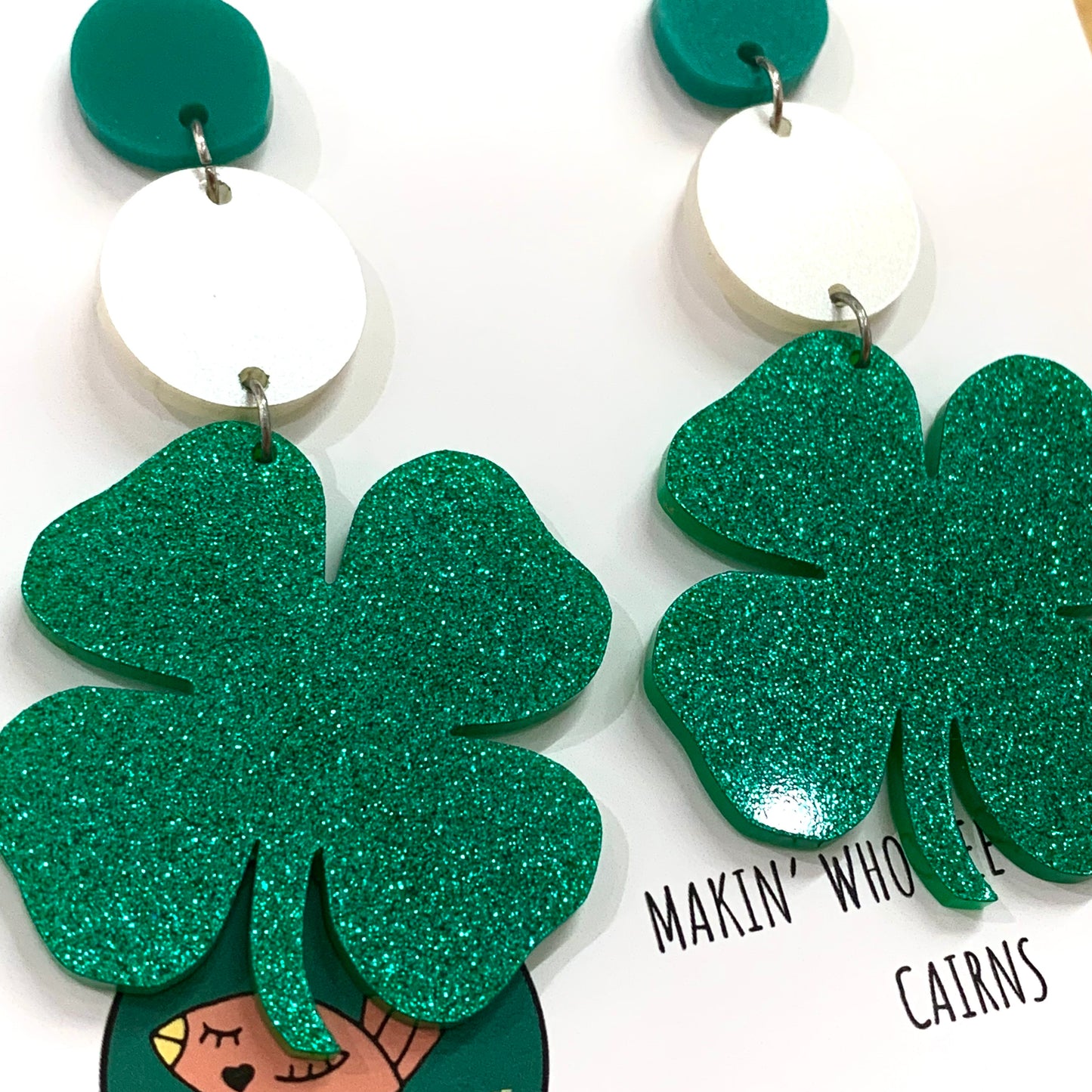 MAKIN' WHOOPEE - Big Emerald Four Leaf Clovers- 3 Piece Stud Dangle Earrings