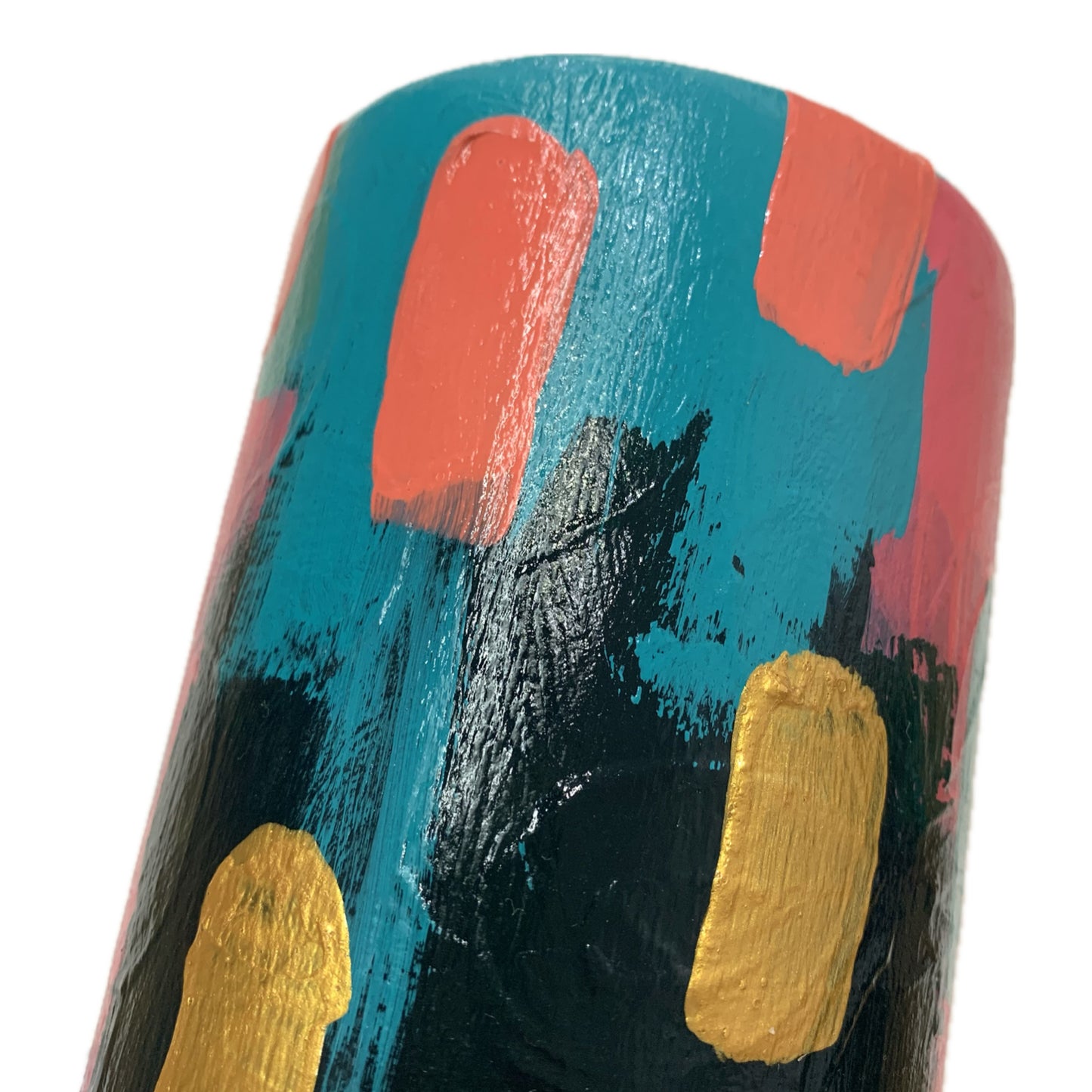 THIS BIRD HAS FLOWN - Large Cylinder Vase- Abstract Pinks, Greens & Gold
