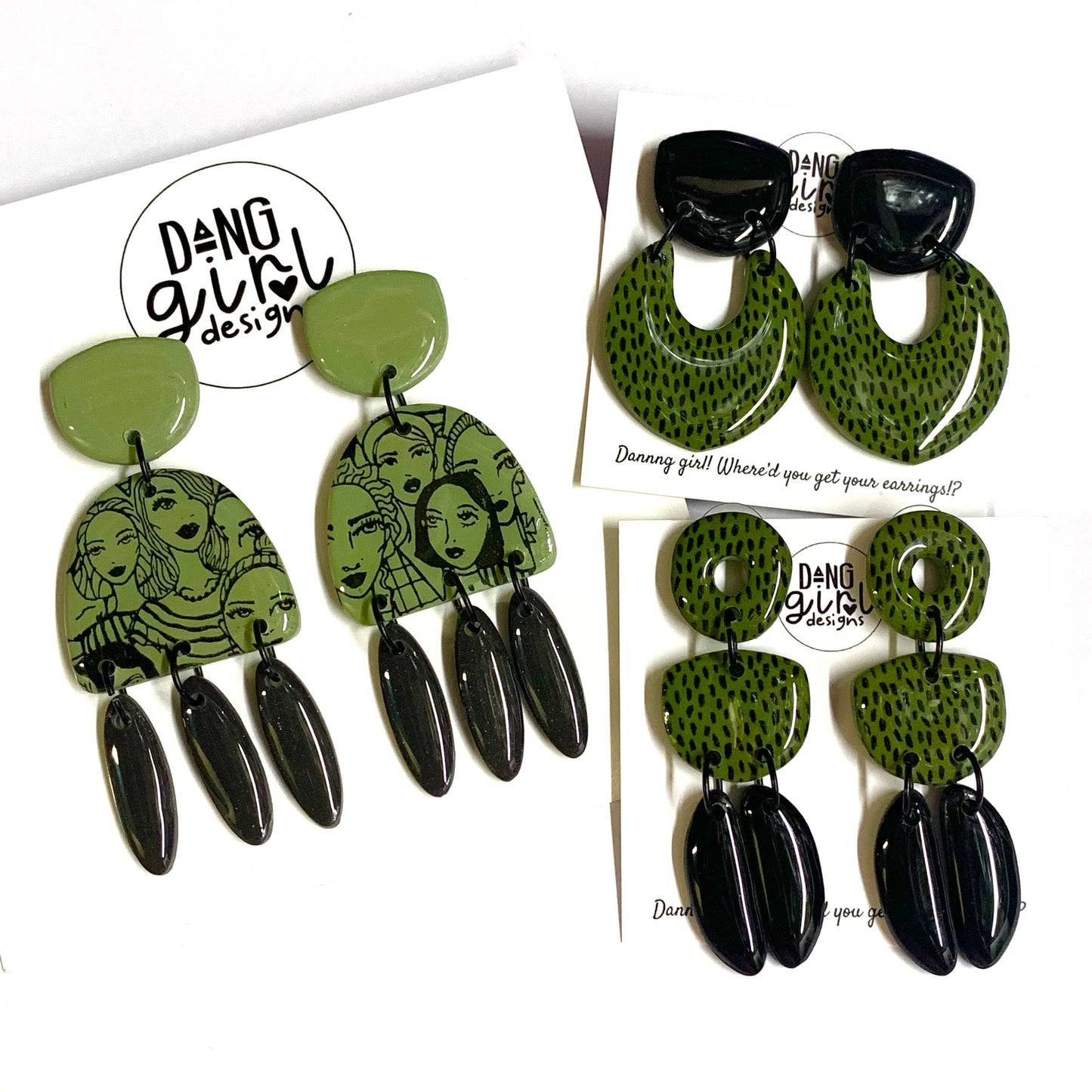 Dang Girl Designs - Khaki & Black Triple Decker Stud Dangles