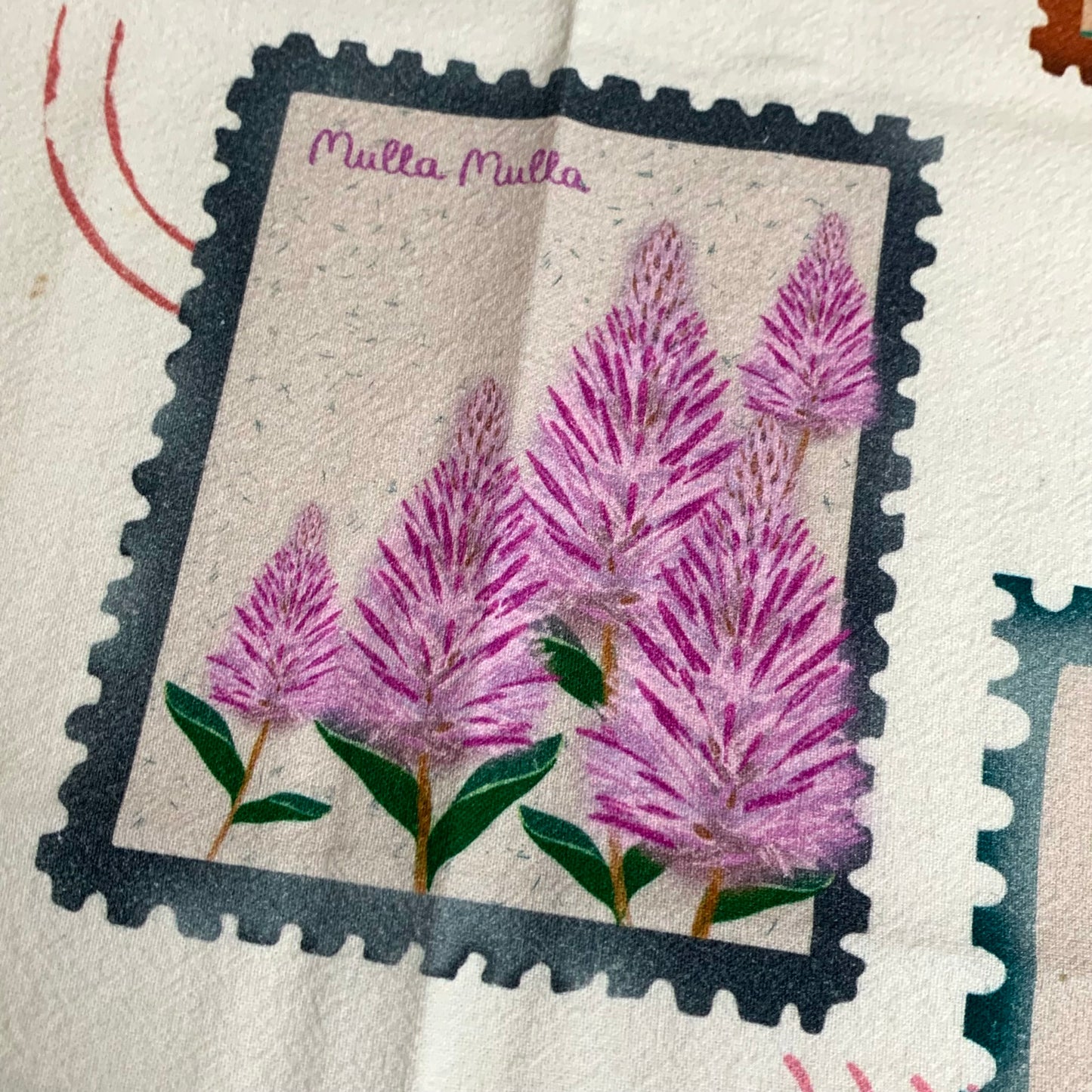 ESZTER'S CREATIONS - "Australian Wildflower Stamp White"- Tea Towel
