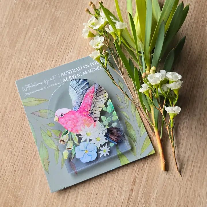 WATERCOLOURS BY CAT- Galah - Australian Bird Art Magnet