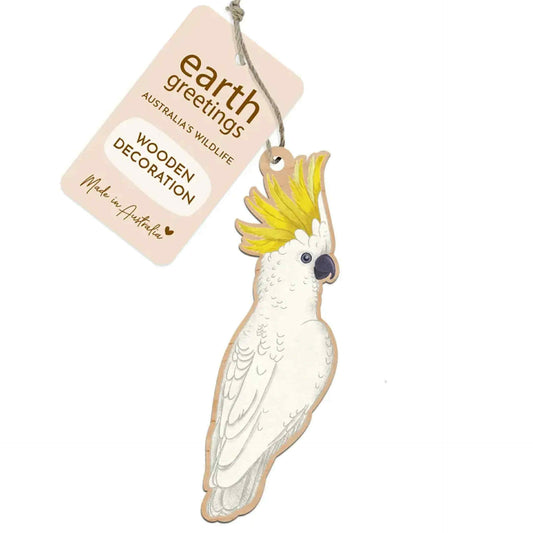EARTH GREETINGS- Sulfur Crested Cockatoo Wooden Decoration