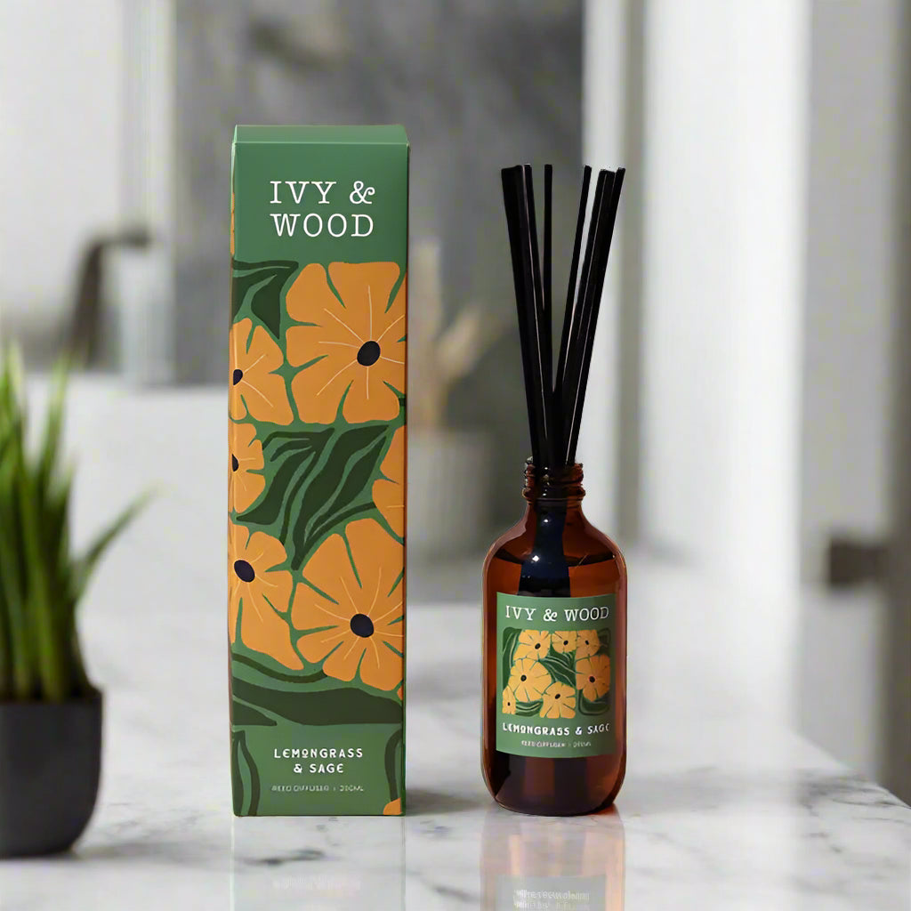 IVY & WOOD - Lemongrass & Sage Reed Diffuser- Flora Collection
