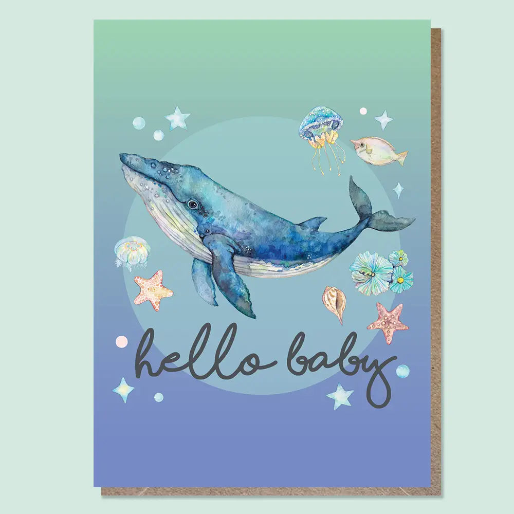 WATERCOLOURS BY CAT- "Hello Baby"- Humpback Whale Greeting Card