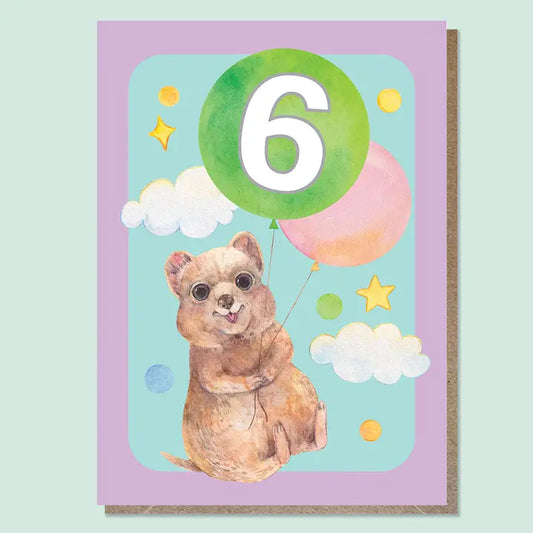 WATERCOLOURS BY CAT- "Six - Quokka"- Australian Animal Kids Age Card