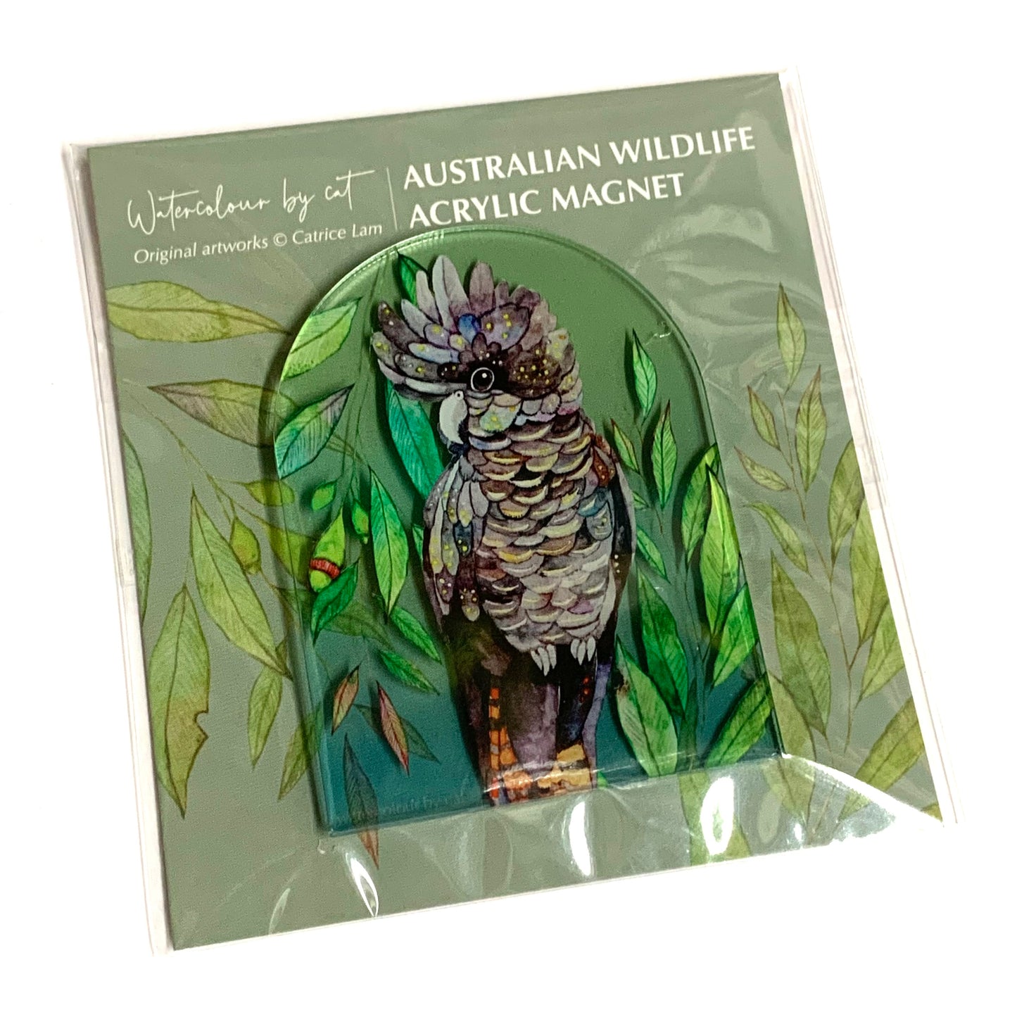 WATERCOLOURS BY CAT- Black Cockatoo- Australian Bird Art Magnet