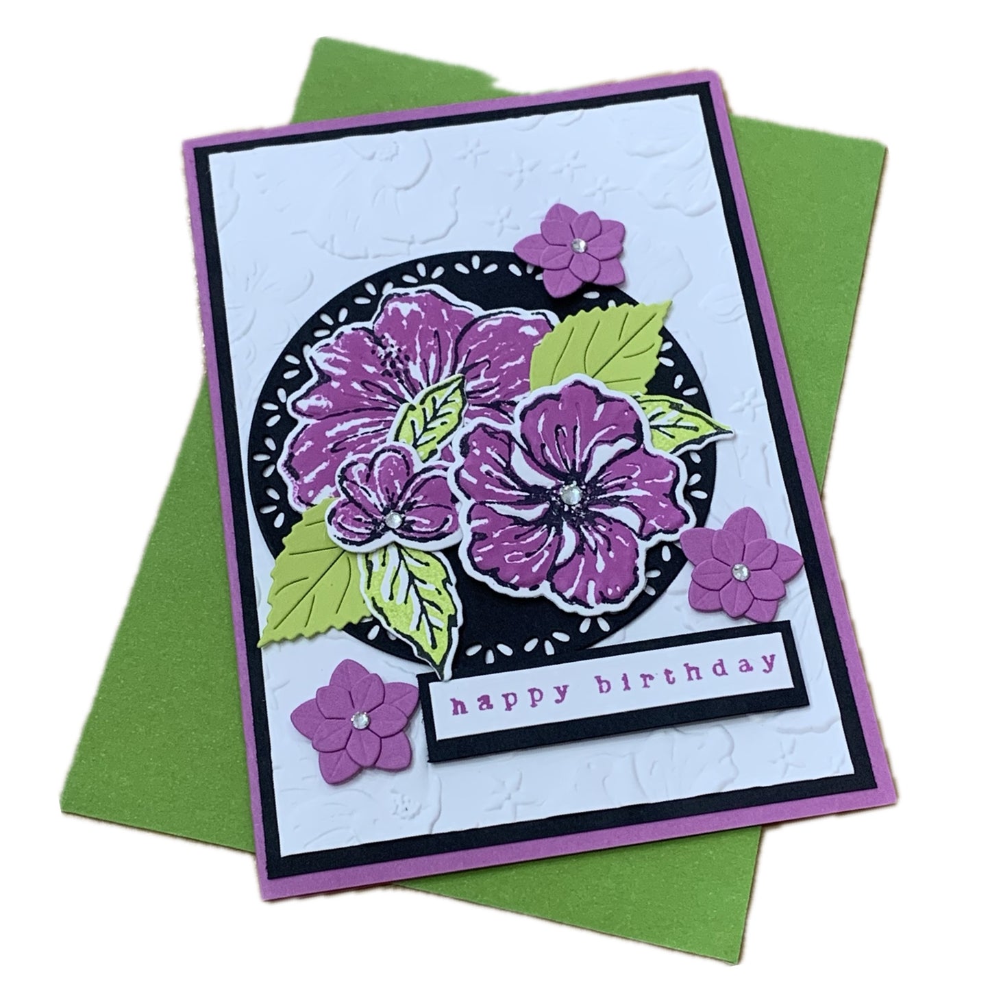 PAPER POSSUM- PURPLE FLOWER CIRCLE BIRTHDAY - HANDMADE GREETING CARD