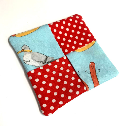 MUMMA WHOOPEE- SINGLE WINE GLASS SLIPPER/COASTERS- Funny Food & Spotty