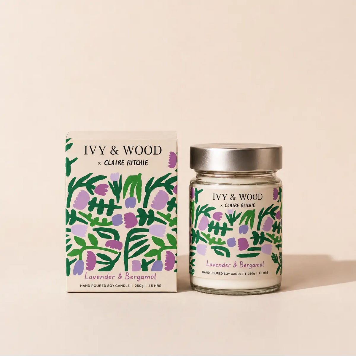 IVY & WOOD - Lavender & Bergamot Soy Candle - Bloom X Claire Ritche Limited Edition