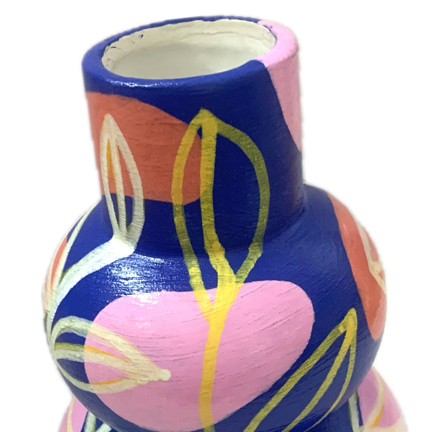 THIS BIRD HAS FLOWN - Small Vine Vase- Blue, Pink, Peach & Yellow- Decorative Only