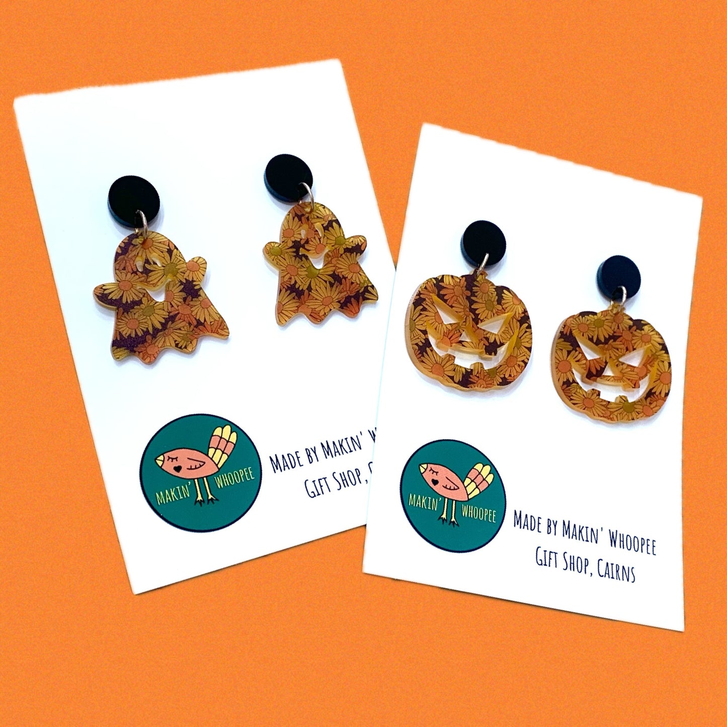 MAKIN' WHOOPEE - "Groovy Ghosts" Stud Dangle Halloween Earrings