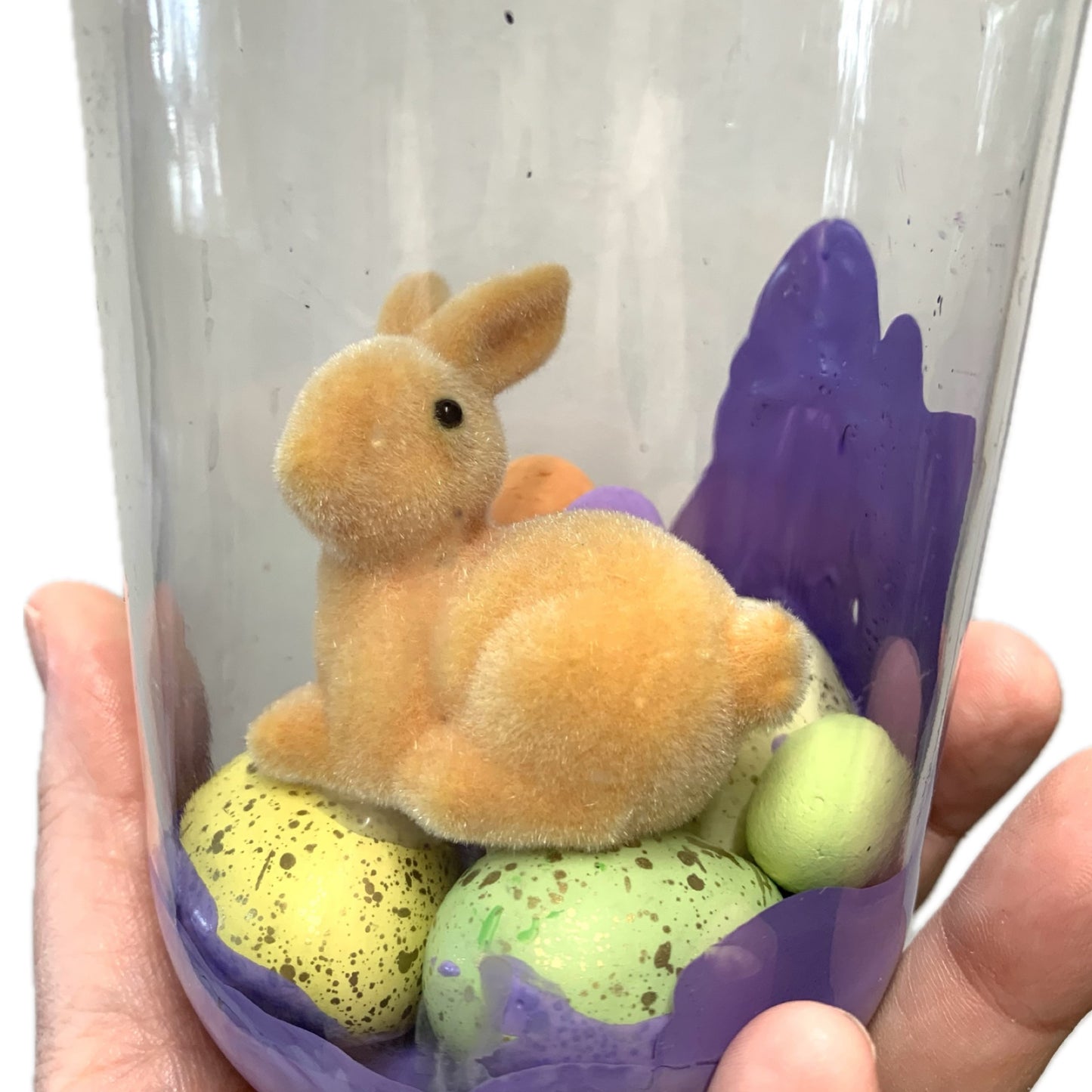 THIS BIRD HAS FLOWN- Bunny Bottle Easter Decoration- Orange Lid & Lavender Paint