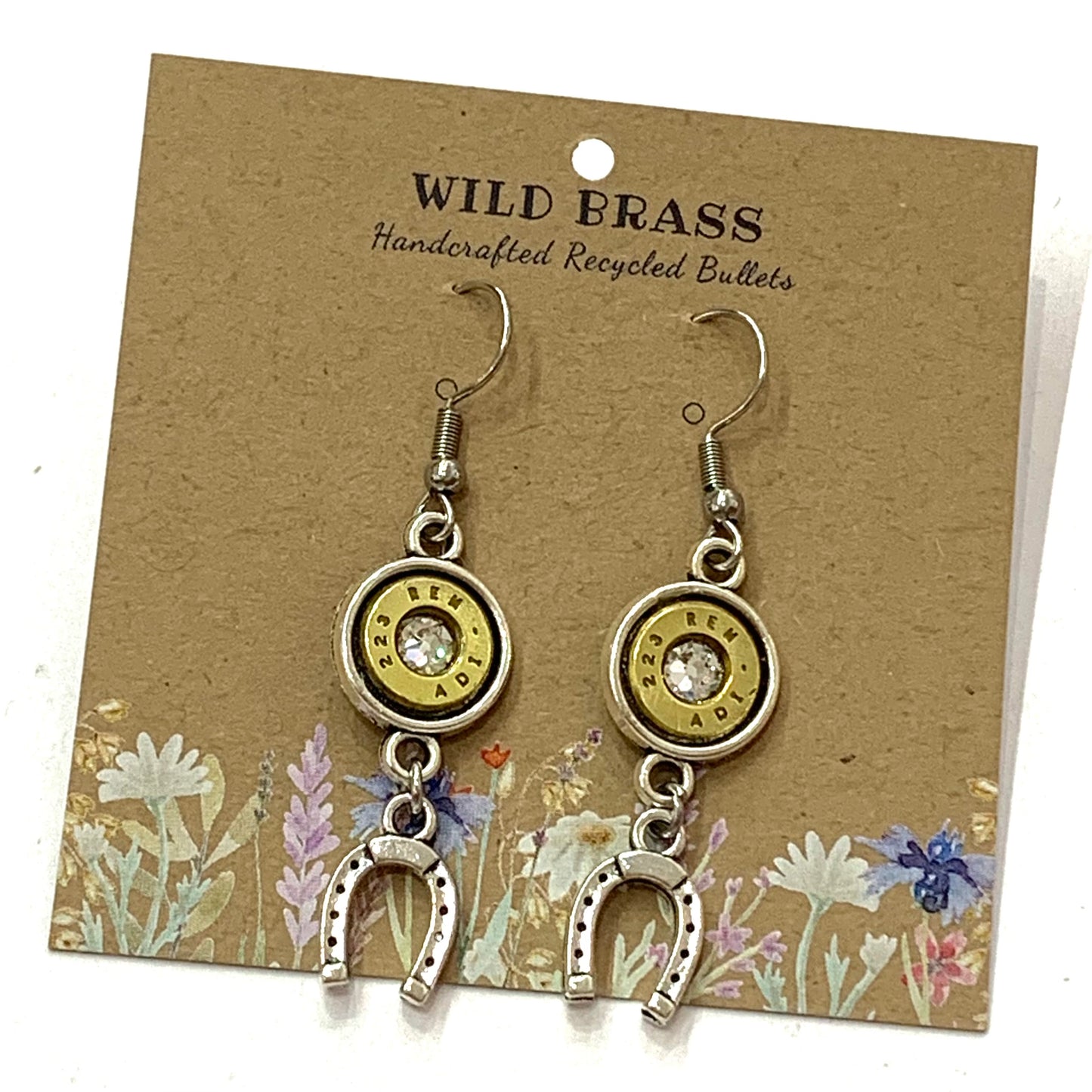 WILD BRASS- Charm Drops- Horseshoe with Clear Swarovski Crystals
