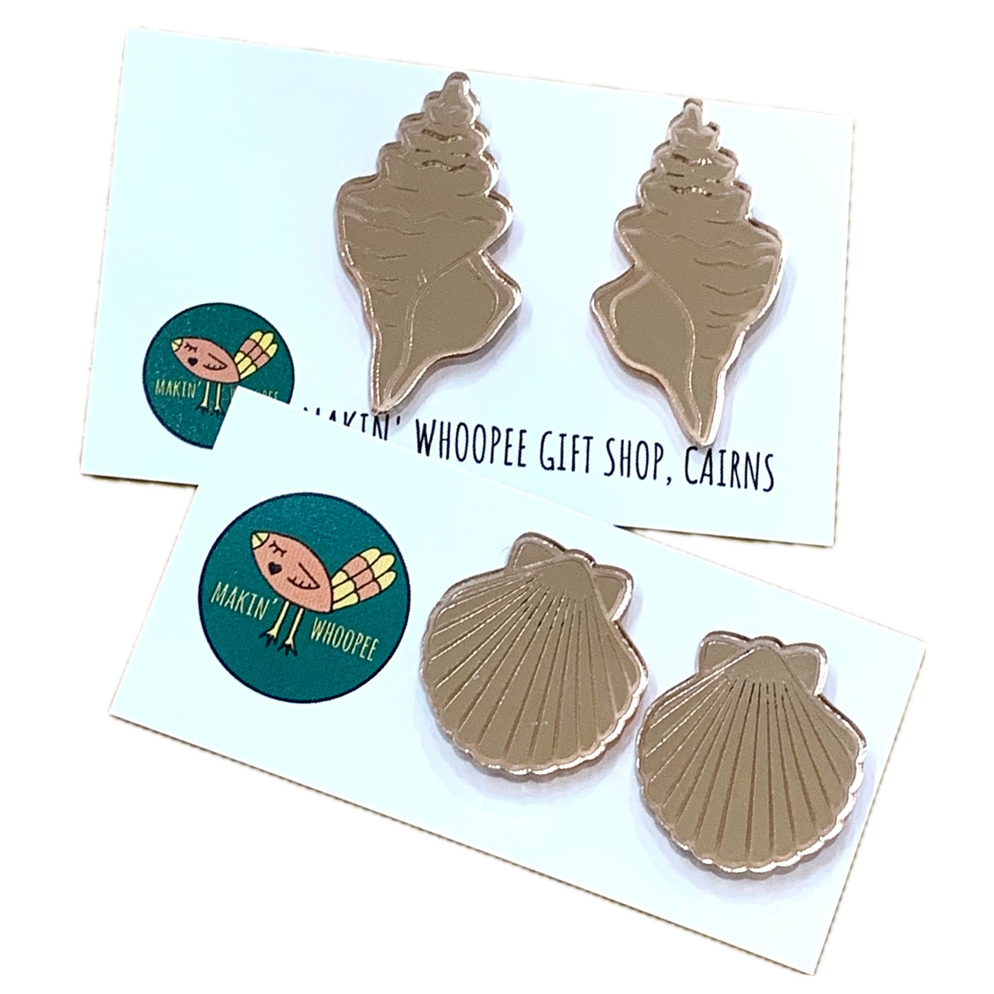 MAKIN' WHOOPEE - Mirror Rose Gold Conch Shell Studs- Ocean Collection