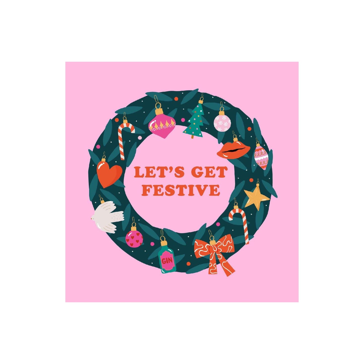 NUOVO - "LET'S GET FESTIVE" CHRISTMAS SMALL SQUARE GREETING CARD