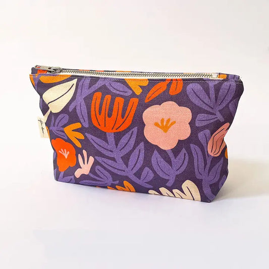 FABRIC DRAWER- Handmade Make-Up, Travel, Clutch Zip Purse - Purple Petals
