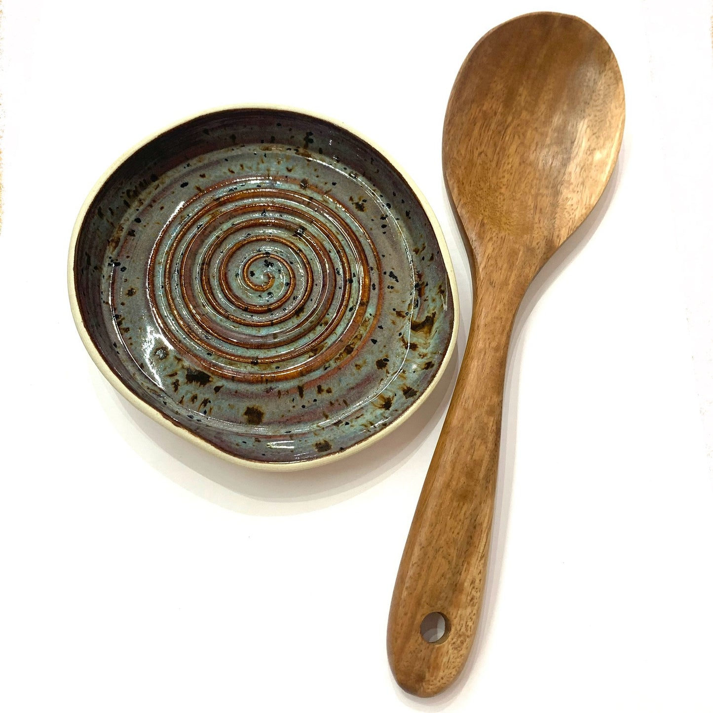 POTTERESS BY ALICIA - Spoon Rest - Blue/Green Speckled Swirl