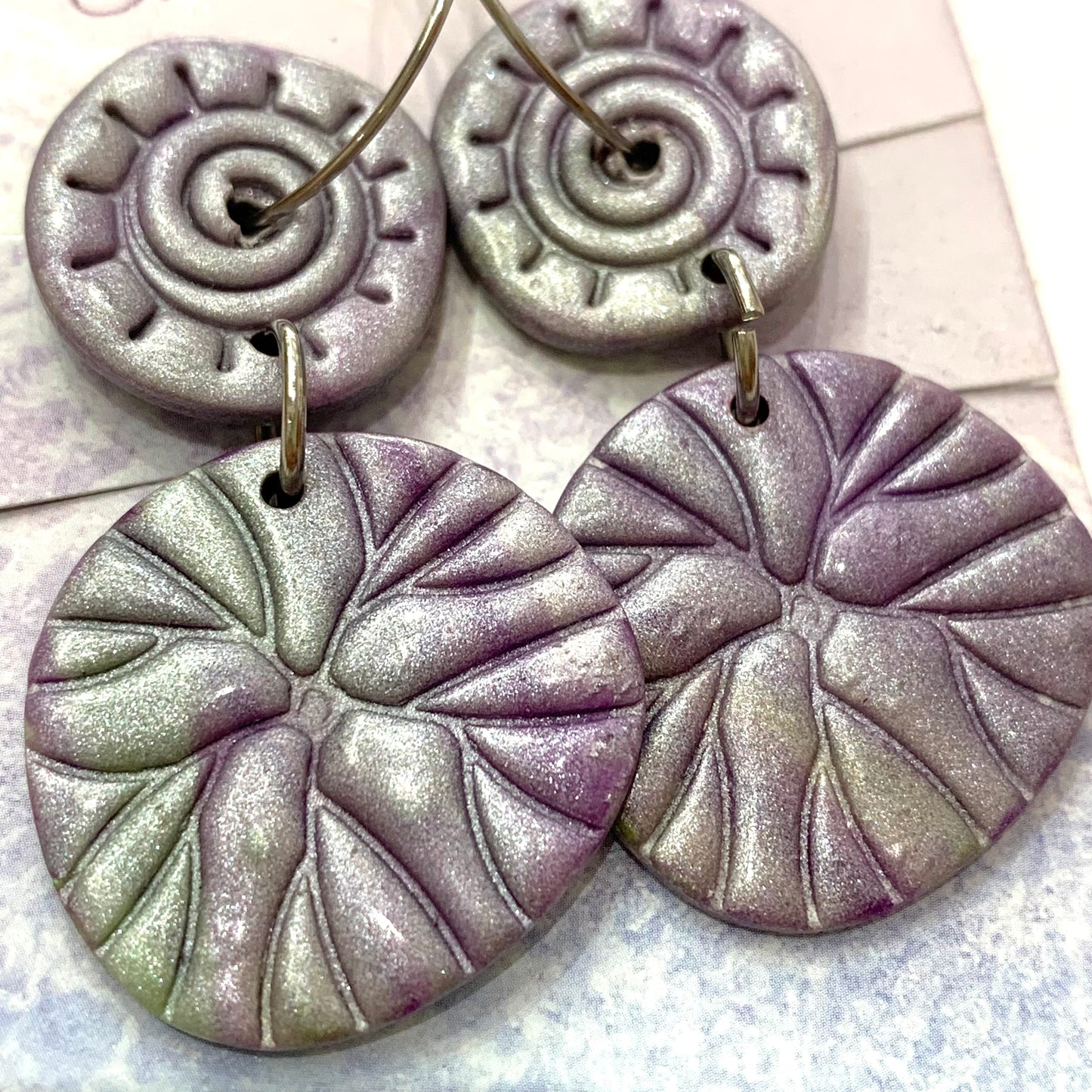 Sailvie Creations - Purple/Silver Double Hoop Dangle Earrings