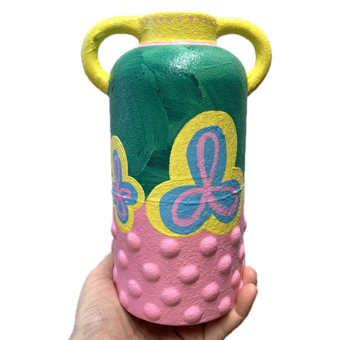 THIS BIRD HAS FLOWN - Tall Bump Vase- Pink, Green & Yellow