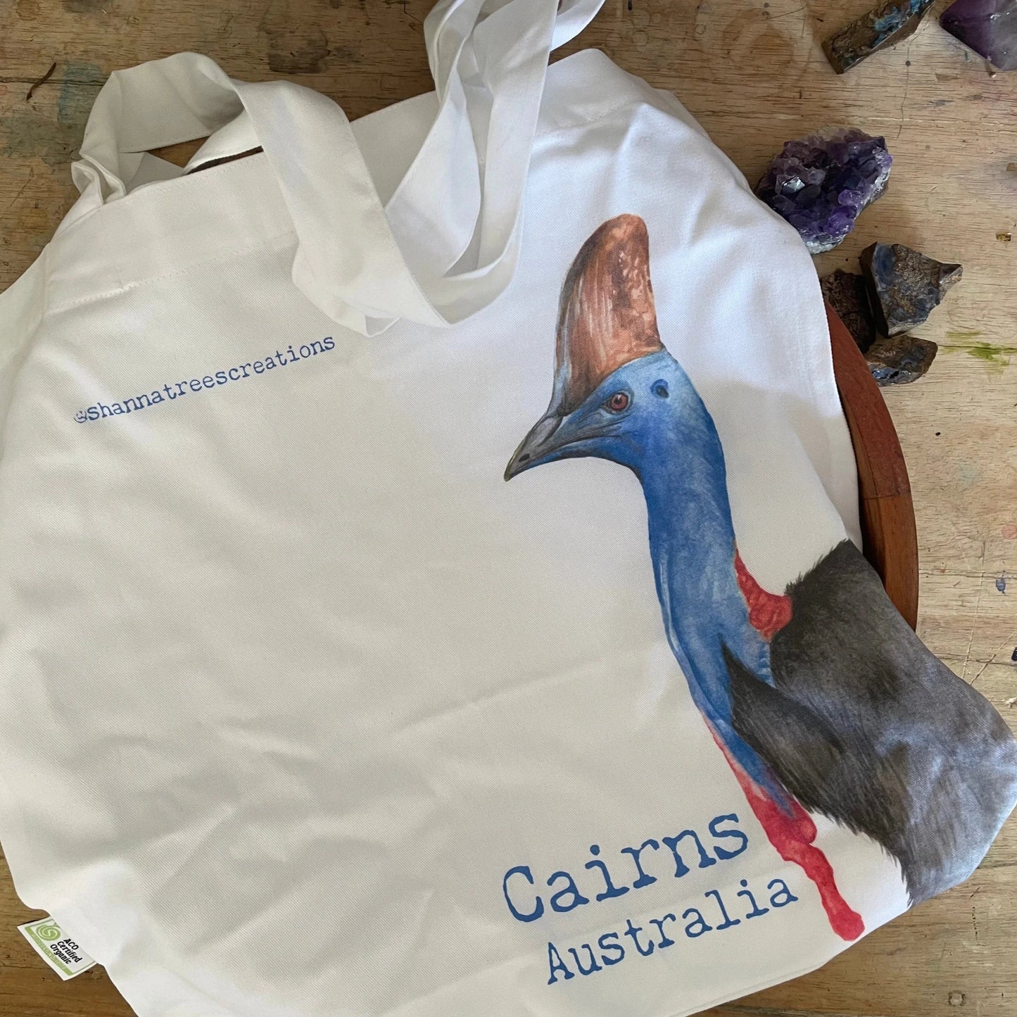 Shanna Trees Creations- "Cassowary" Cotton Tote Bag- White
