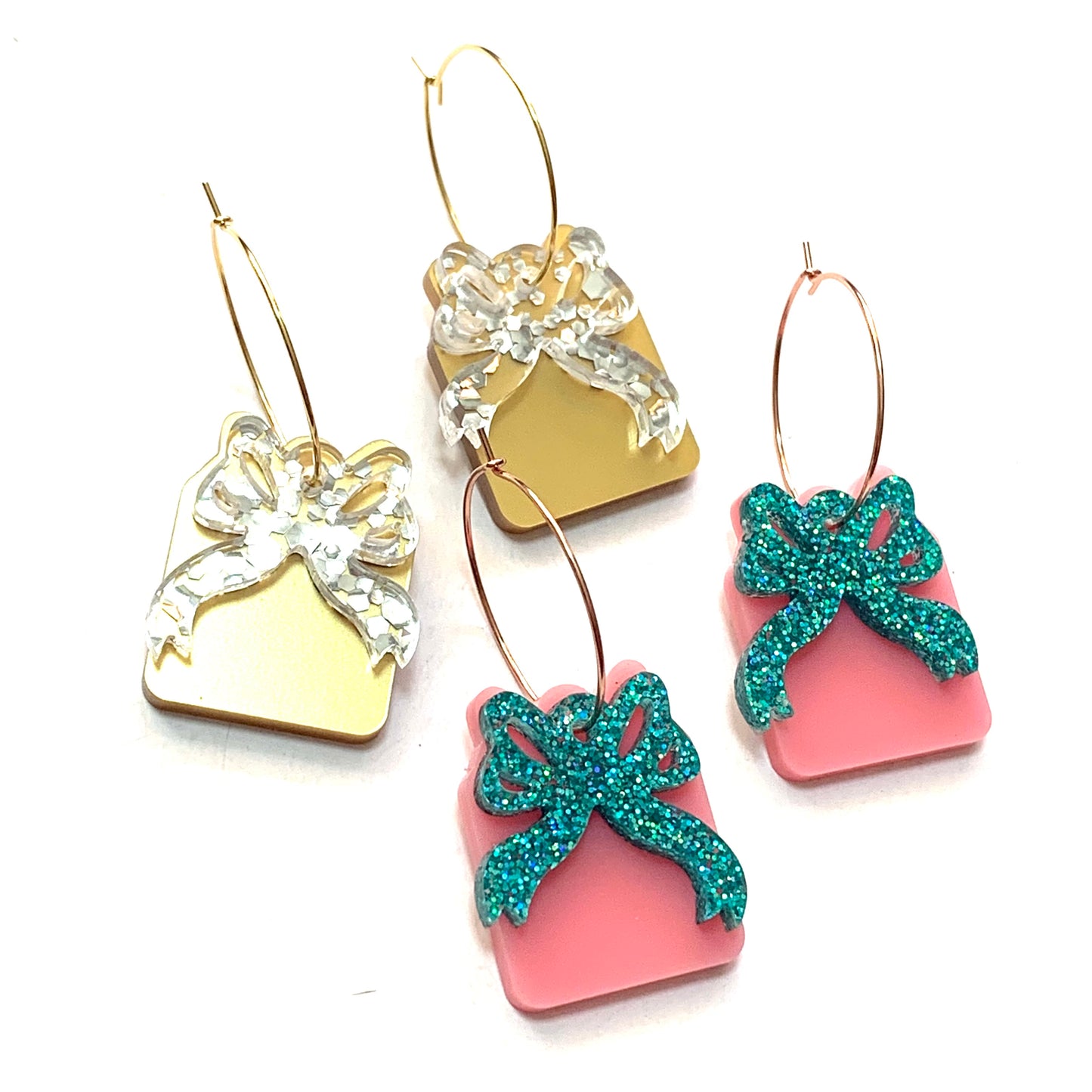 MAKIN' WHOOPEE - Small “Ribbons & Bows” CHRISTMAS HOOP DANGLES- Gold & Silver