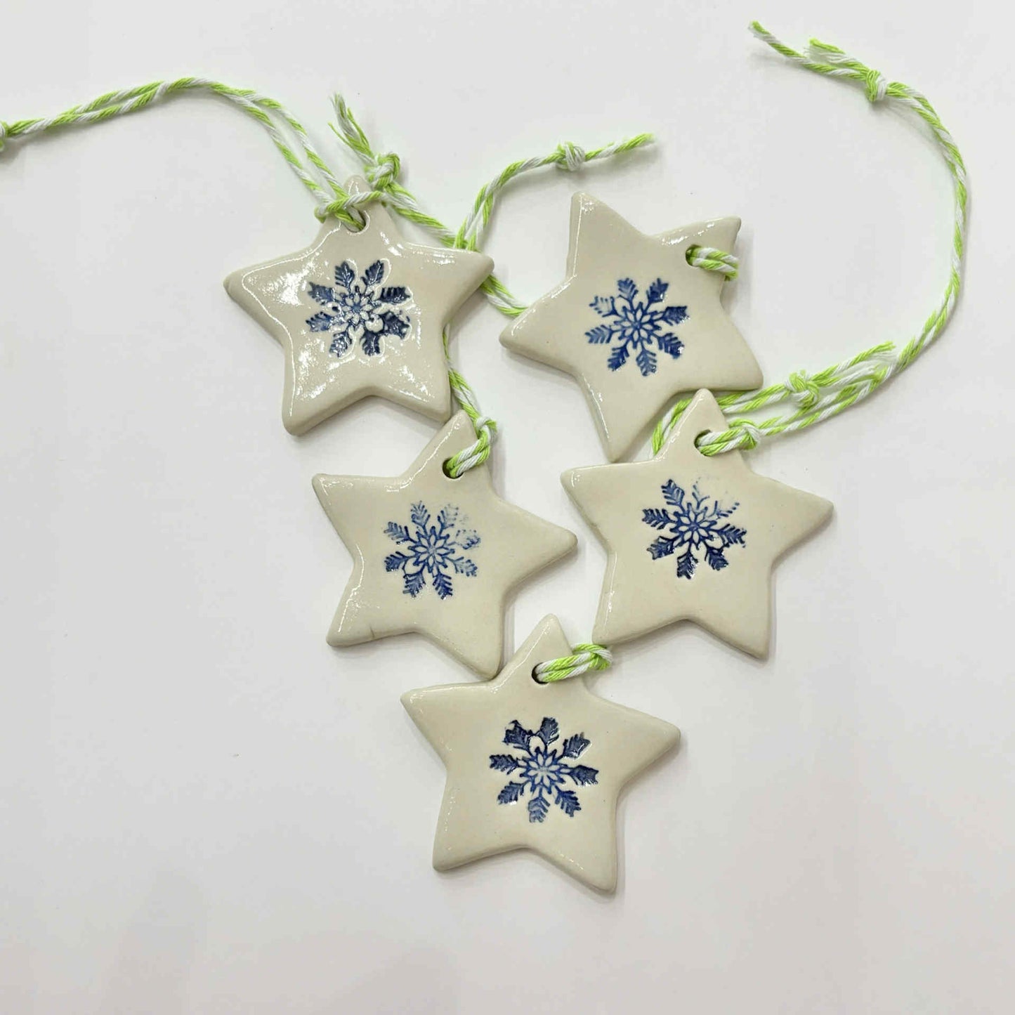EARTH BY HAND- Clay Star Christmas Decorations- Blue Snowflake