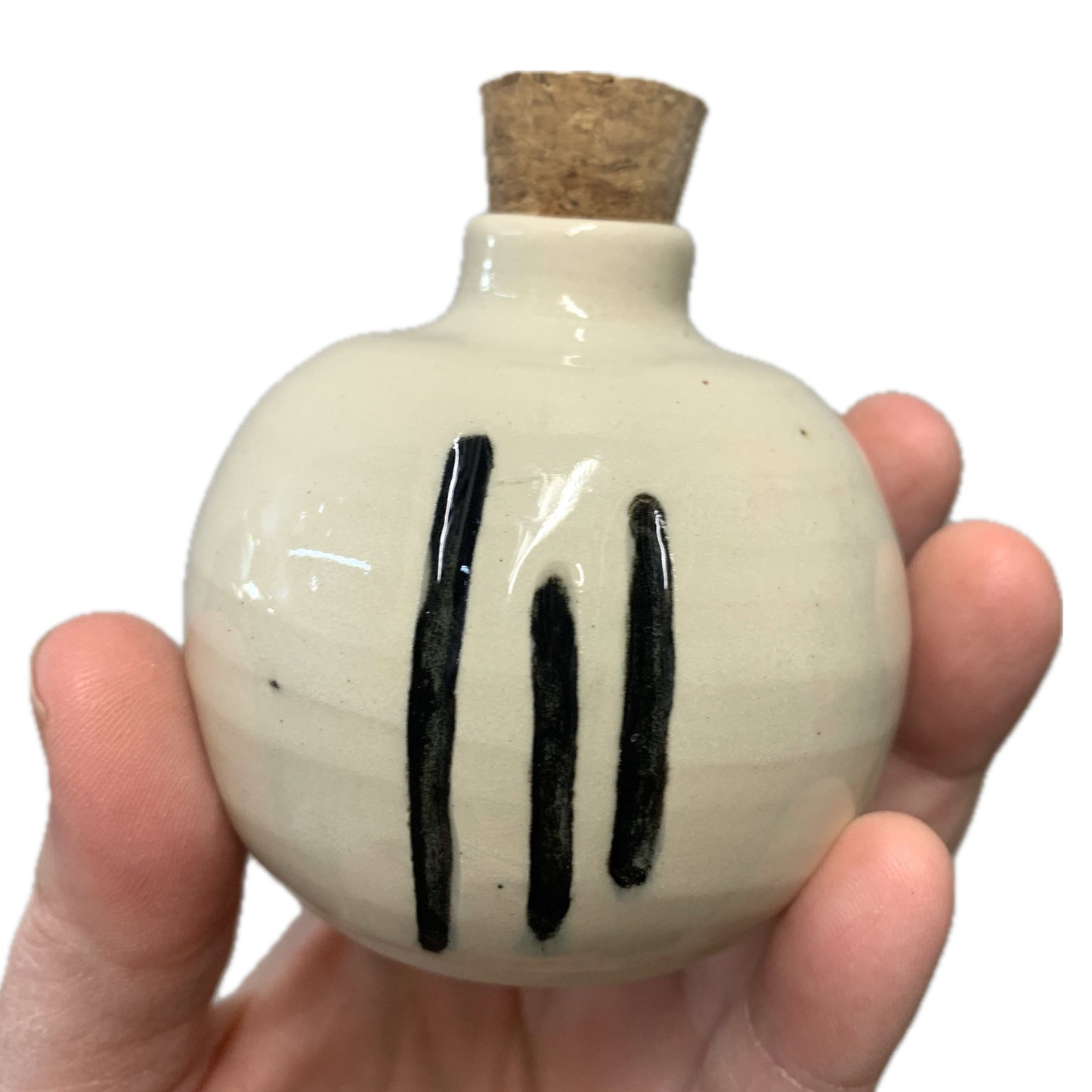 BELOVED POTTERY - Medium Oil Bottle #2- White with Lines