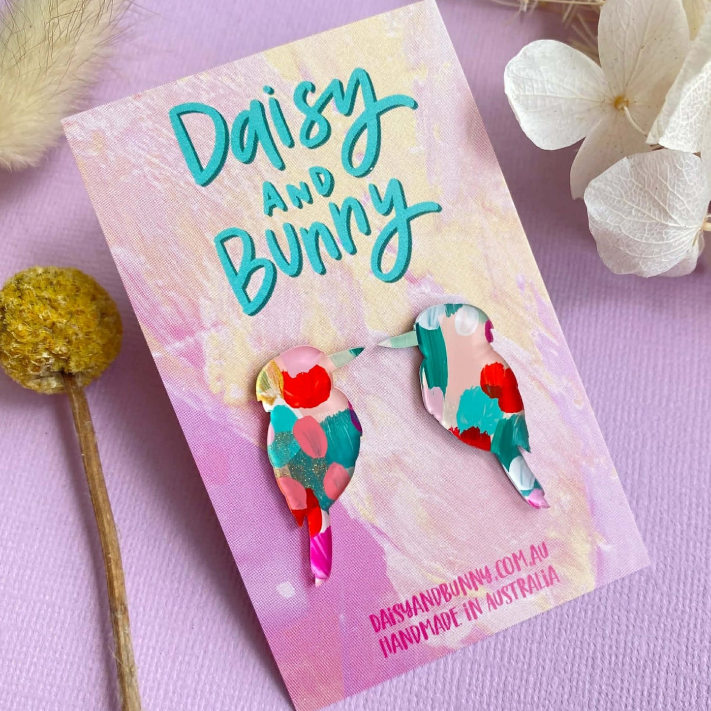 DAISY AND BUNNY - Hand Painted Kookaburra Studs - Garden