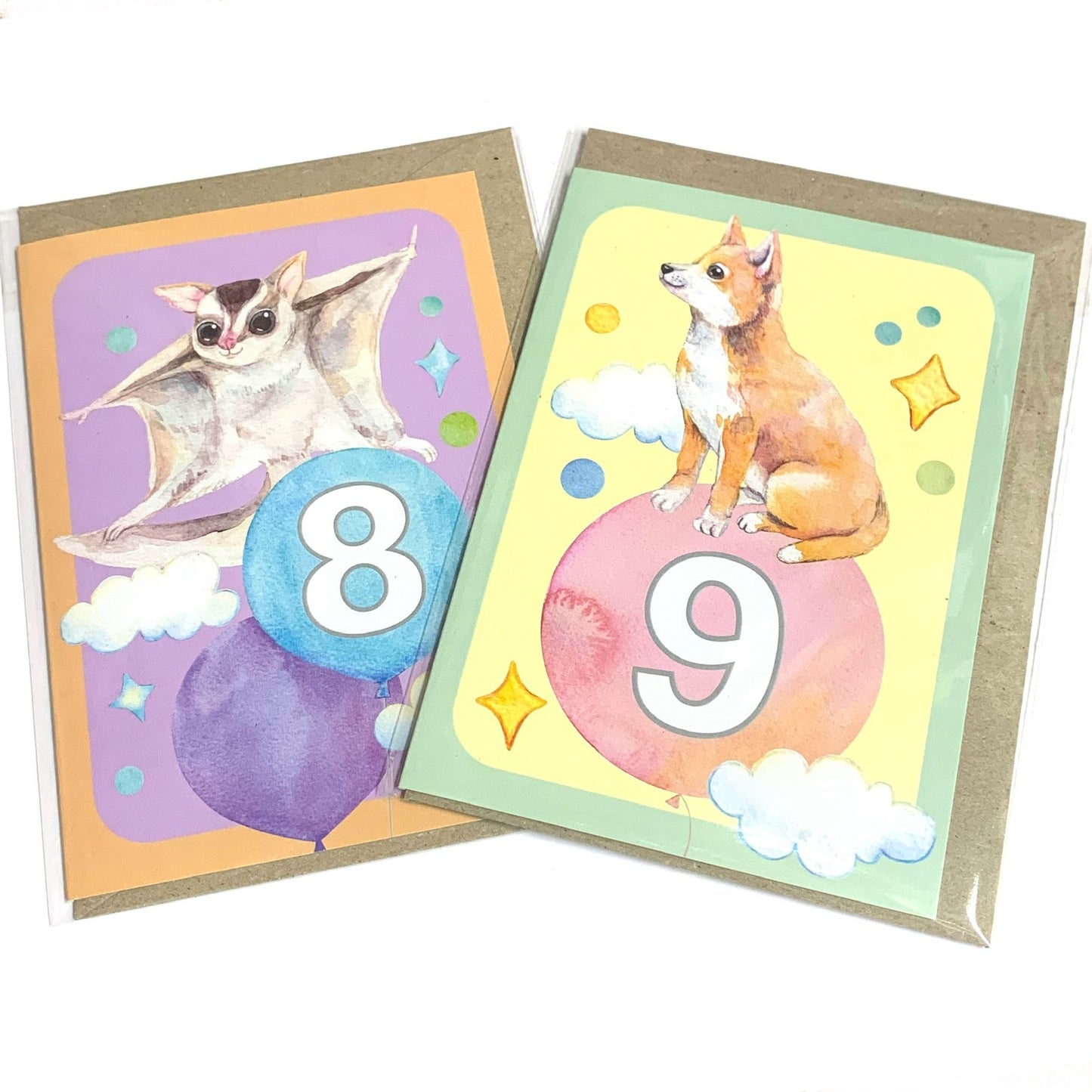 WATERCOLOURS BY CAT- "Nine- Dingo"- Australian Animal Kids Age Card