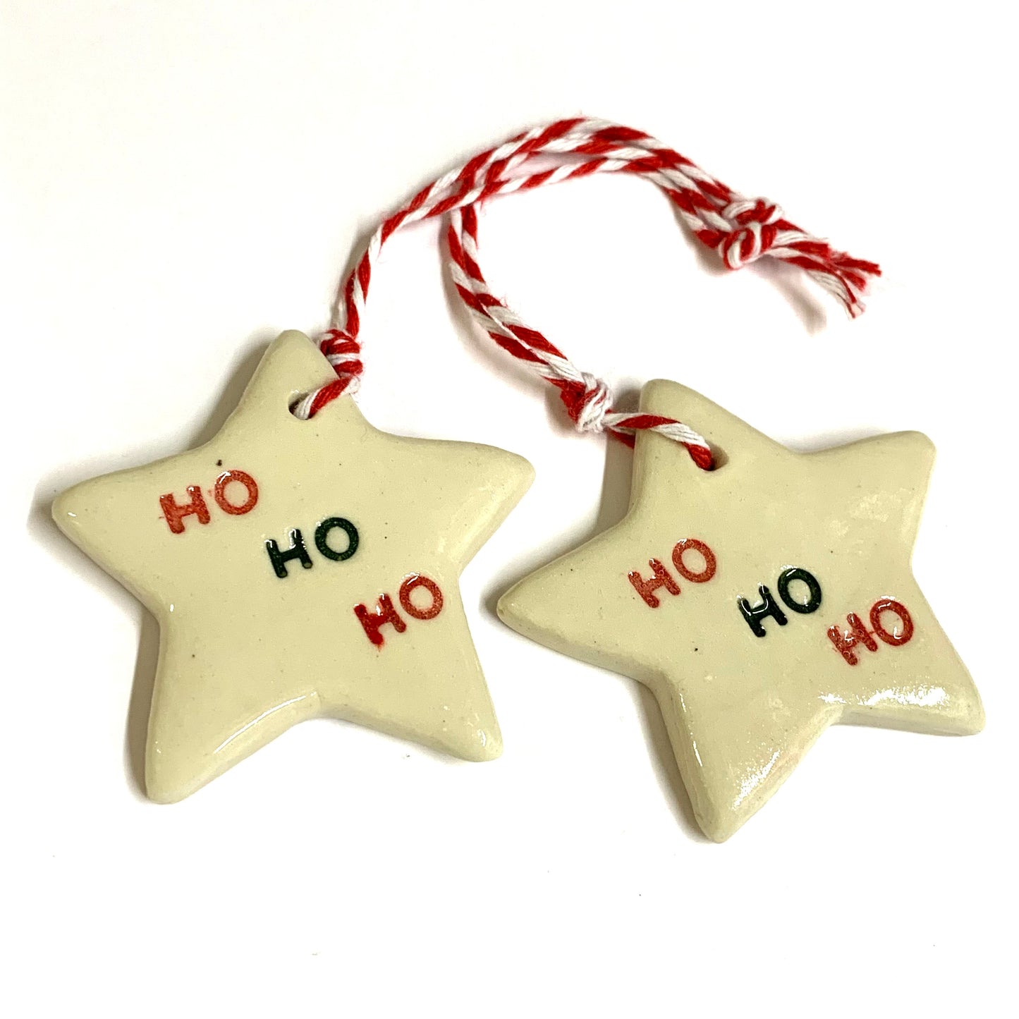 EARTH BY HAND- Clay Star Christmas Decorations- HO HO HO