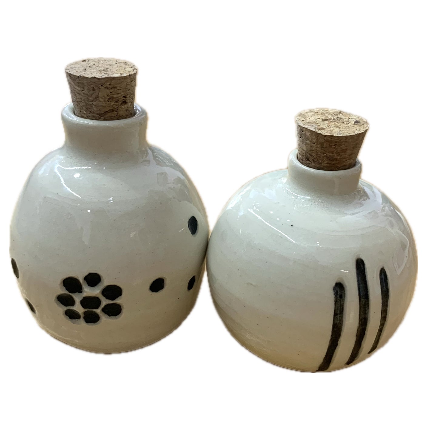 BELOVED POTTERY - Medium Oil Bottle #2- White with Lines