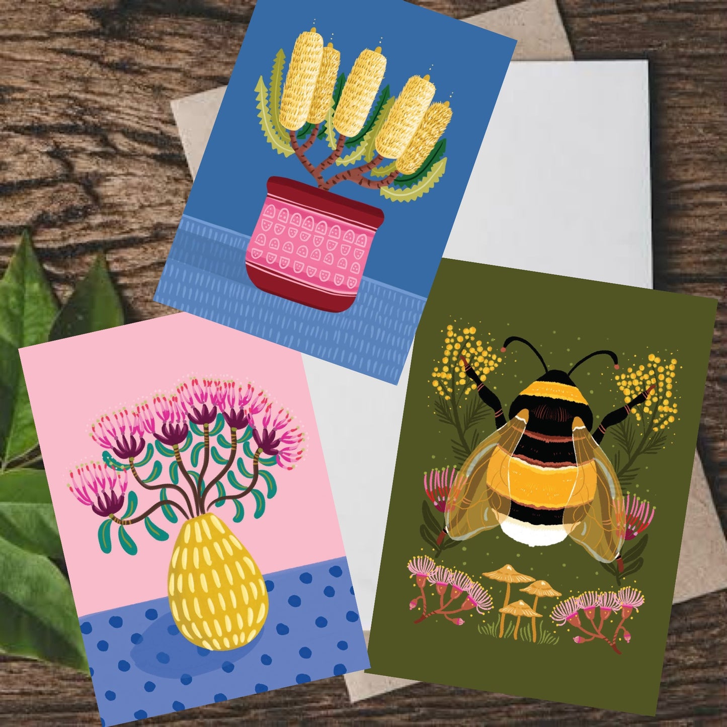 NUOVO - "Yellow Bottle Brush Vase" Greeting Card- by Emma Whitelaw